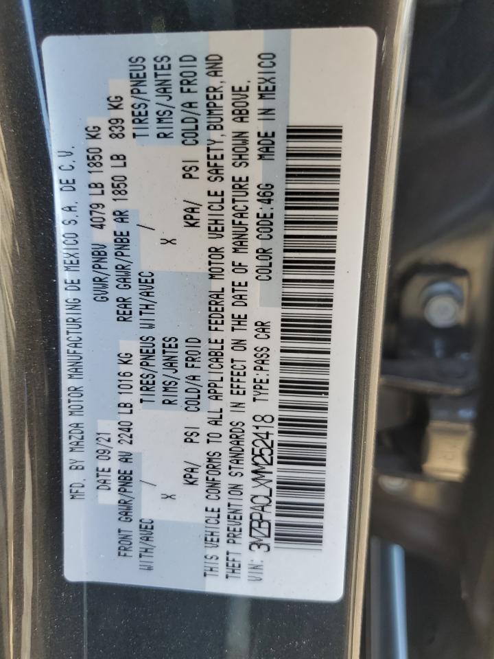2021 Mazda 3 Preferred VIN: 3MZBPACLXMM252418 Lot: 62574764