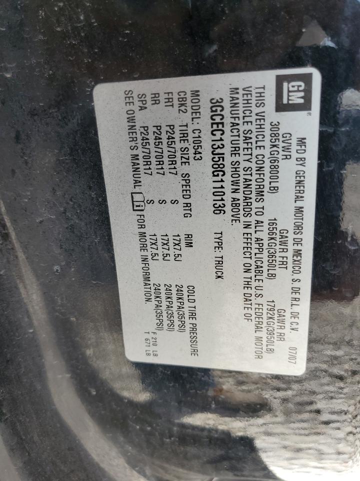 2008 Chevrolet Silverado C1500 VIN: 3GCEC13J58G110136 Lot: 61504914