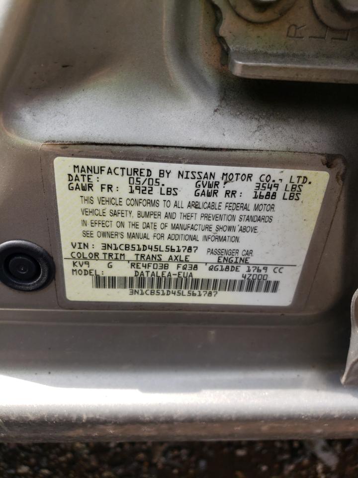 2005 Nissan Sentra 1.8 VIN: 3N1CB51D45L561787 Lot: 61852914