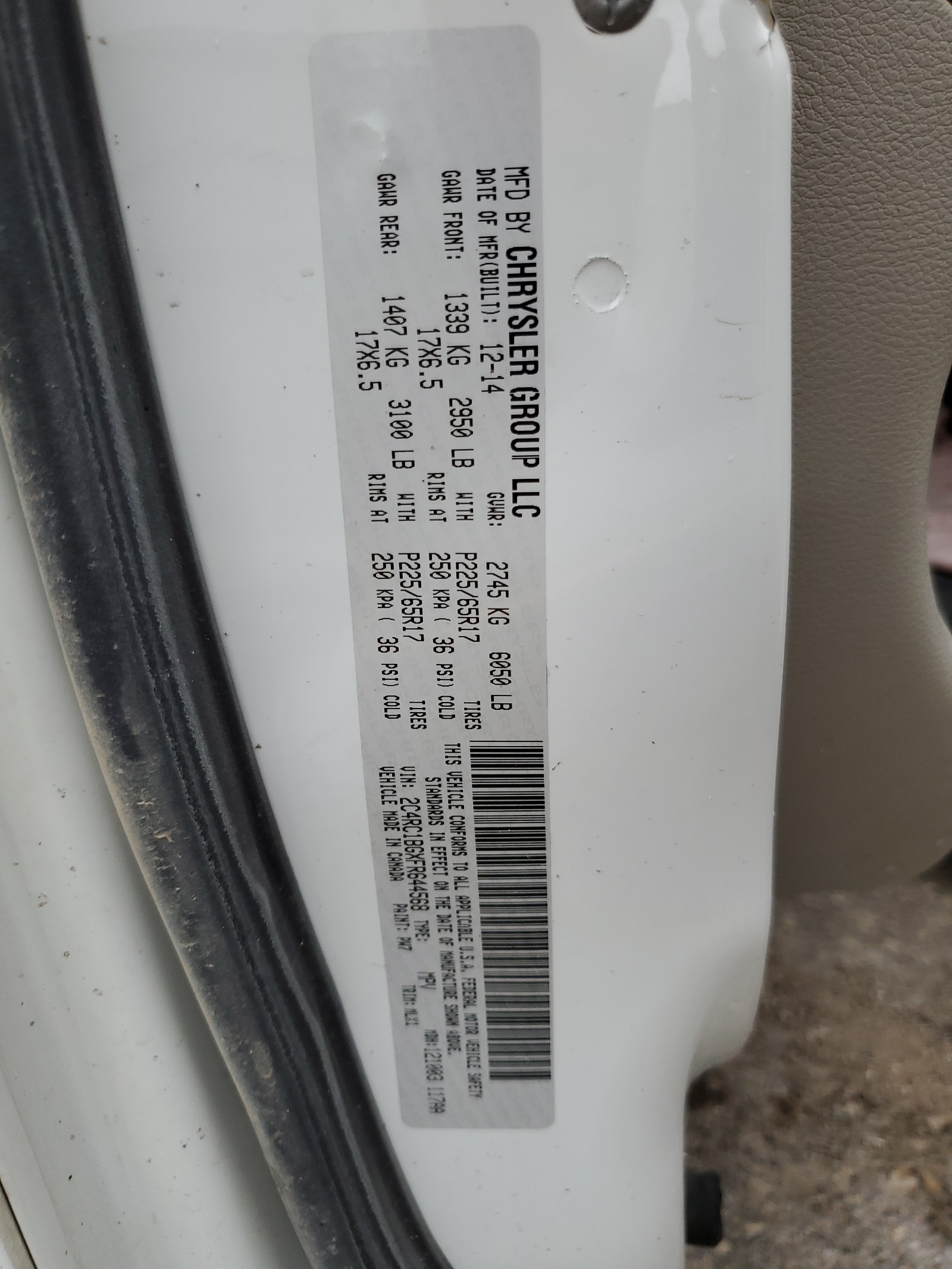 2C4RC1BGXFR644568 2015 Chrysler Town & Country Touring