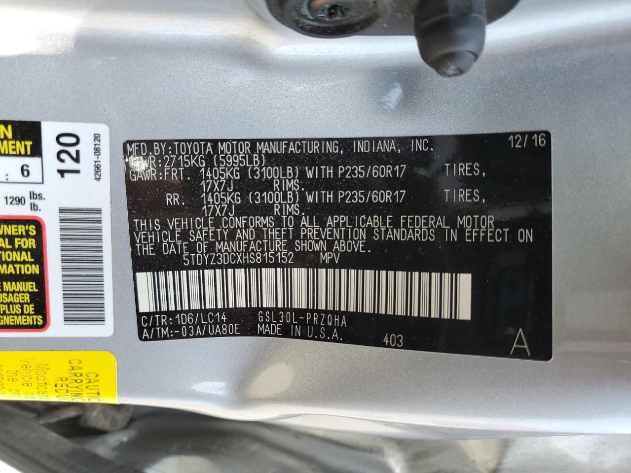 5TDYZ3DCXHS815152 2017 TOYOTA SIENNA - Image 15