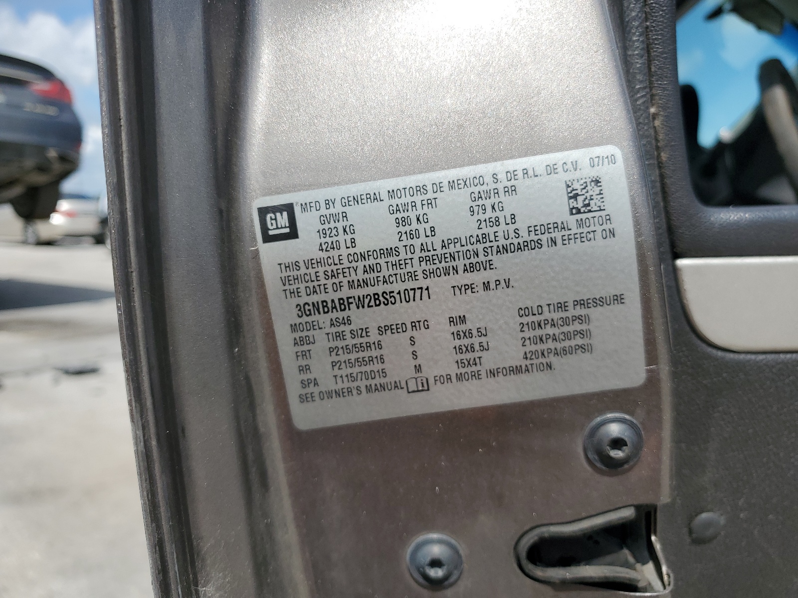 3GNBABFW2BS510771 2011 Chevrolet Hhr Lt