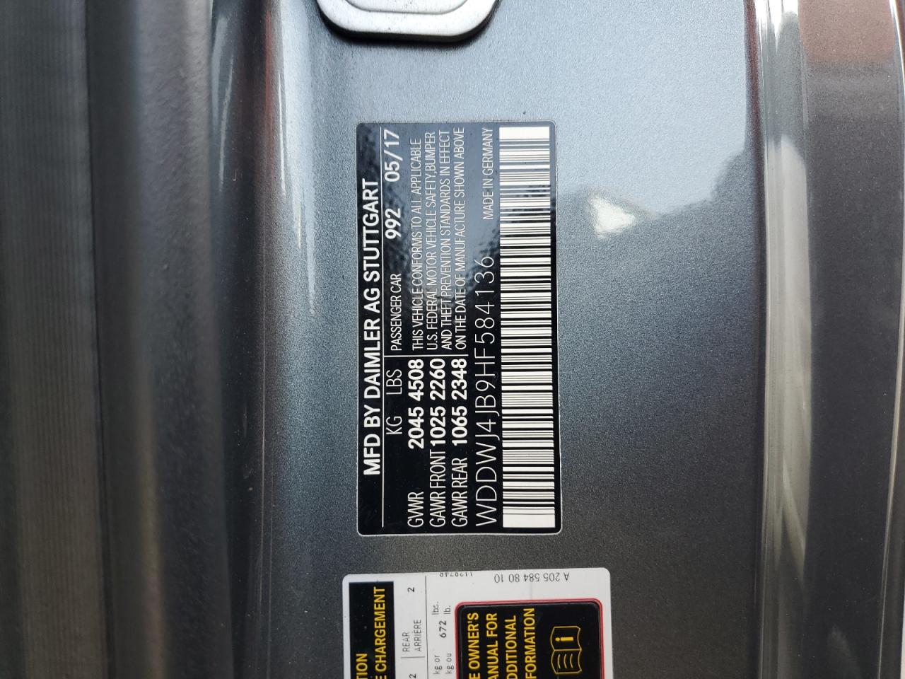 2017 Mercedes-Benz C 300 VIN: WDDWJ4JB9HF584136 Lot: 64675334