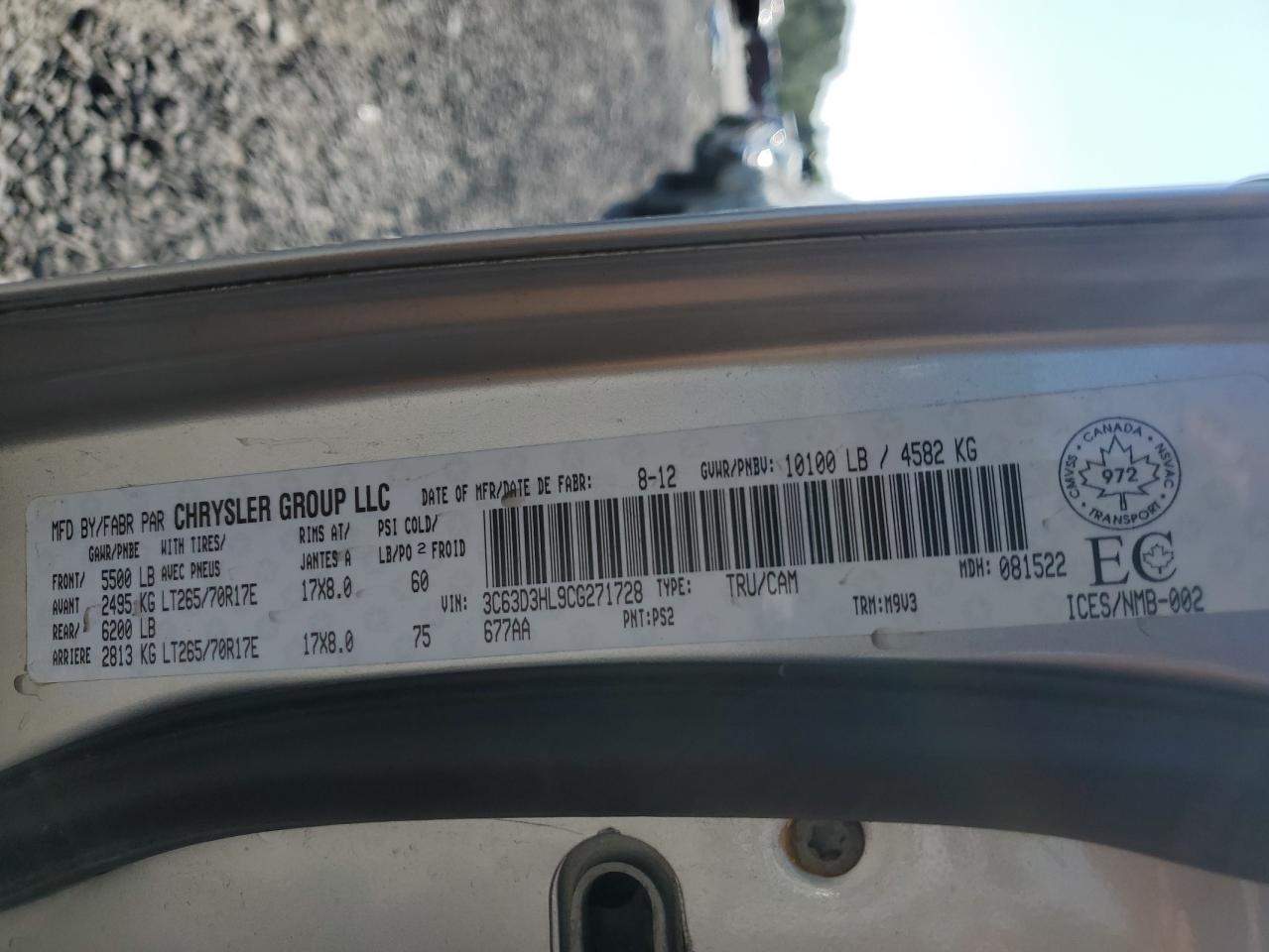 2012 Dodge Ram 3500 Slt VIN: 3C63D3HL9CG271728 Lot: 62515854