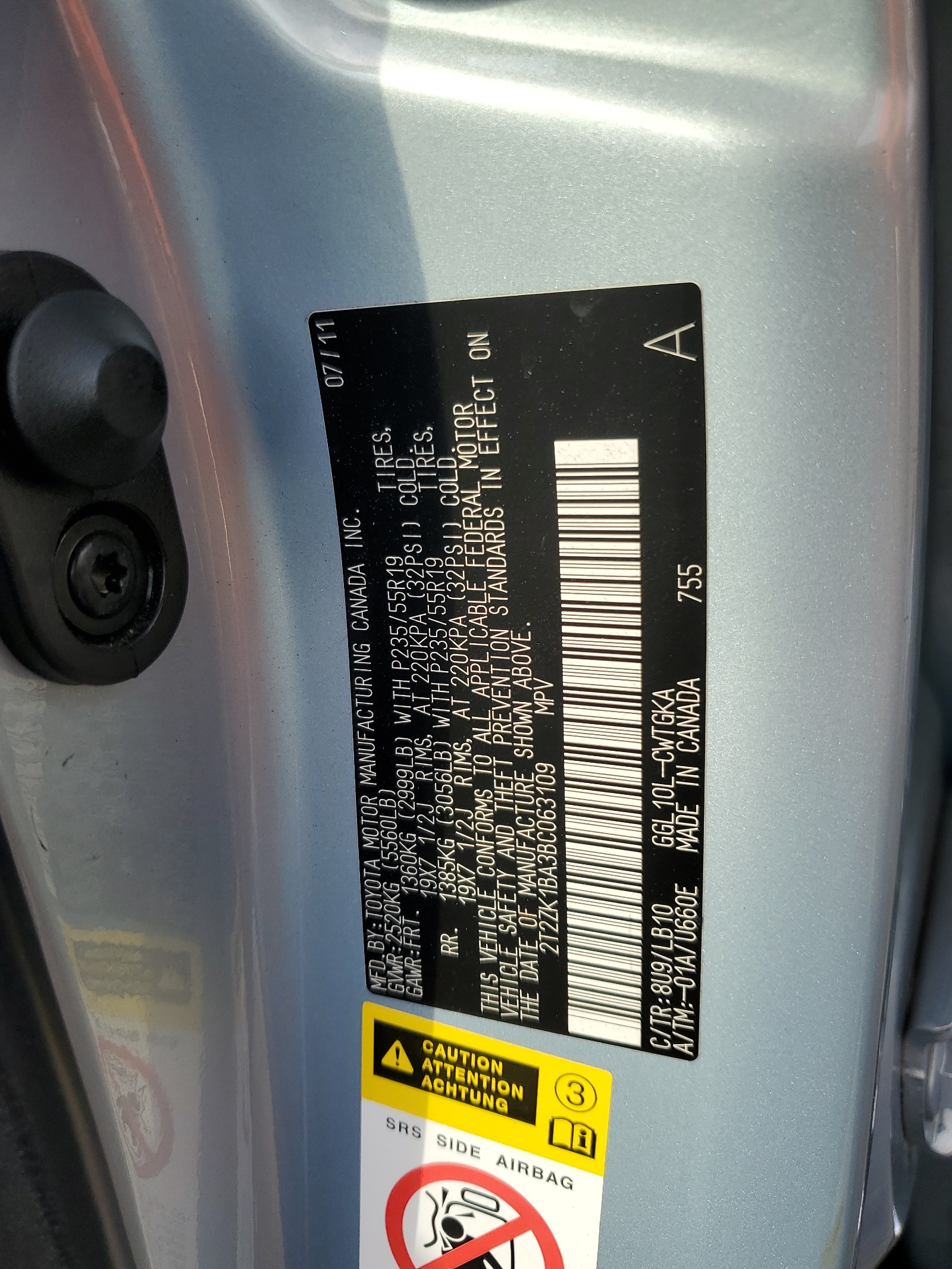 2T2ZK1BA3BC063109 2011 Lexus Rx 350