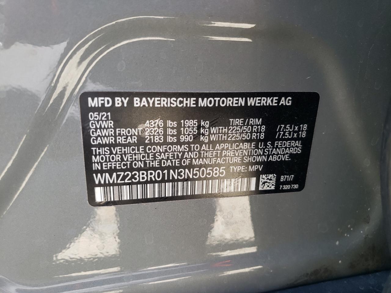 2022 Mini Cooper Countryman VIN: WMZ23BR01N3N50585 Lot: 65045664