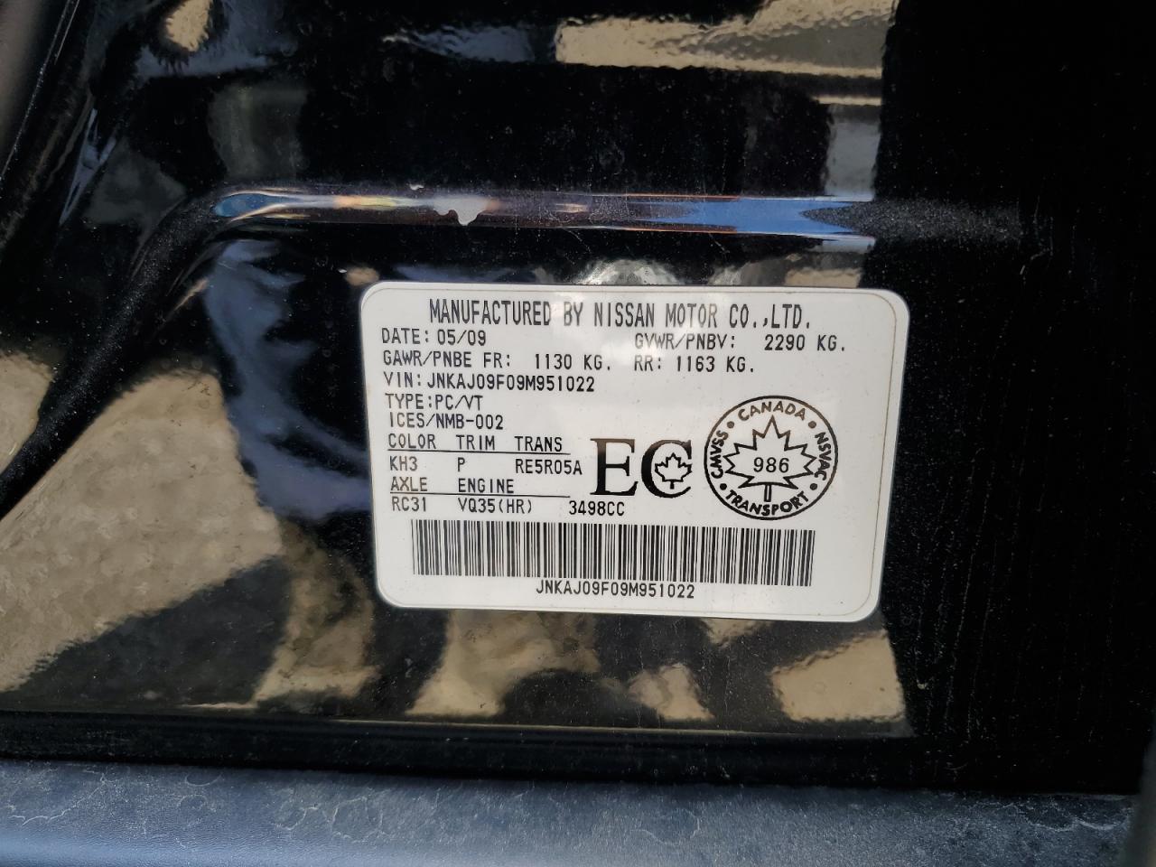 JNKAJ09F09M951022 2009 Infiniti Ex35 Base