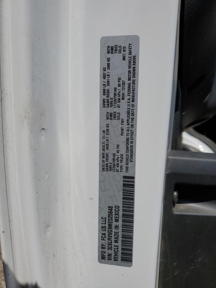 2021 Ram Promaster 2500 2500 Standard VIN: 3C6LRVVG9ME525648 Lot: 62101974