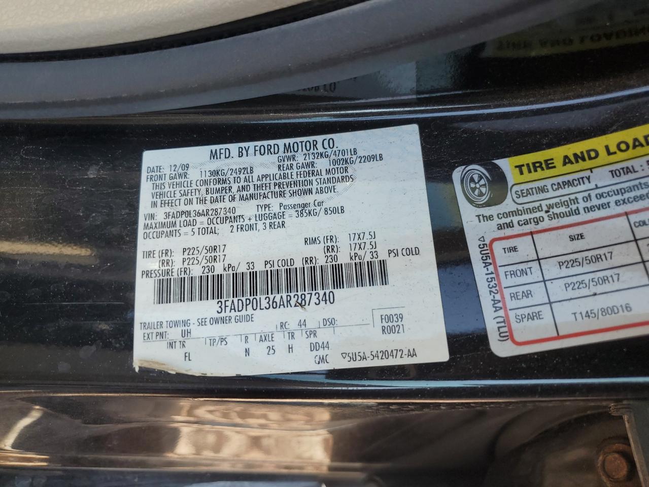 2010 Ford Fusion Hybrid VIN: 3FADP0L36AR287340 Lot: 64967424