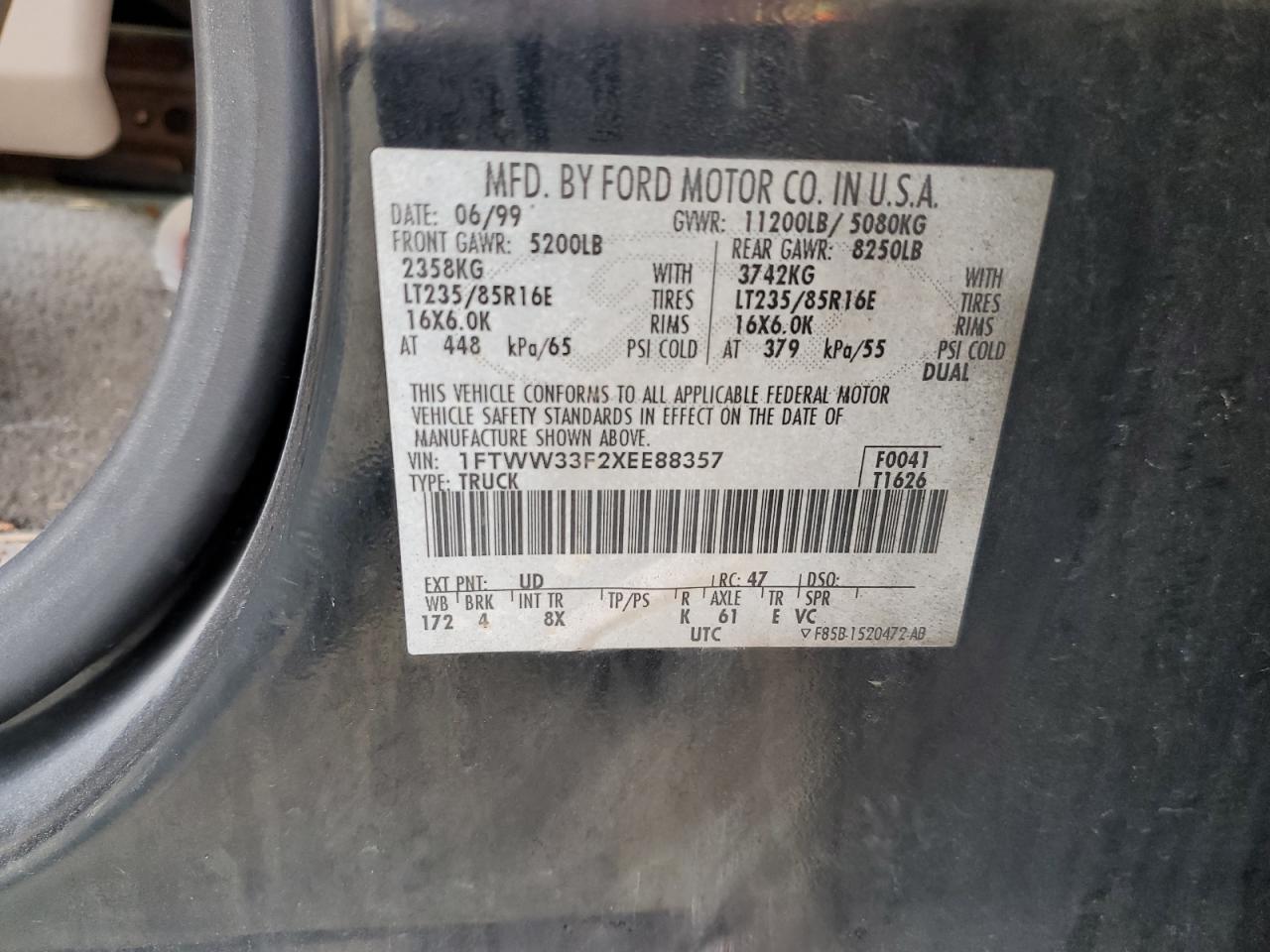 1999 Ford F350 Super Duty VIN: 1FTWW33F2XEE88357 Lot: 63145914