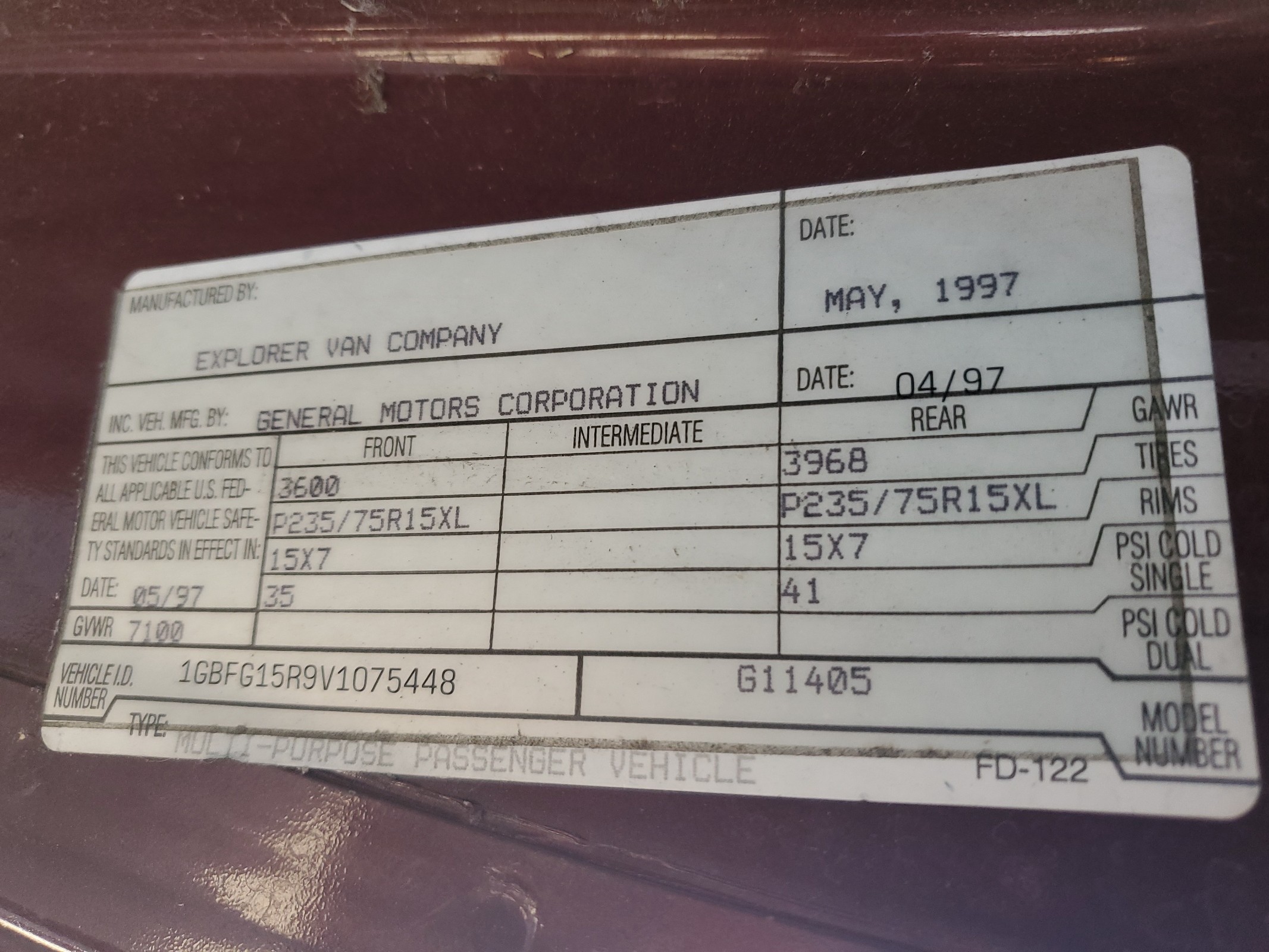 1GBFG15R9V1075448 1997 Chevrolet Express G1500