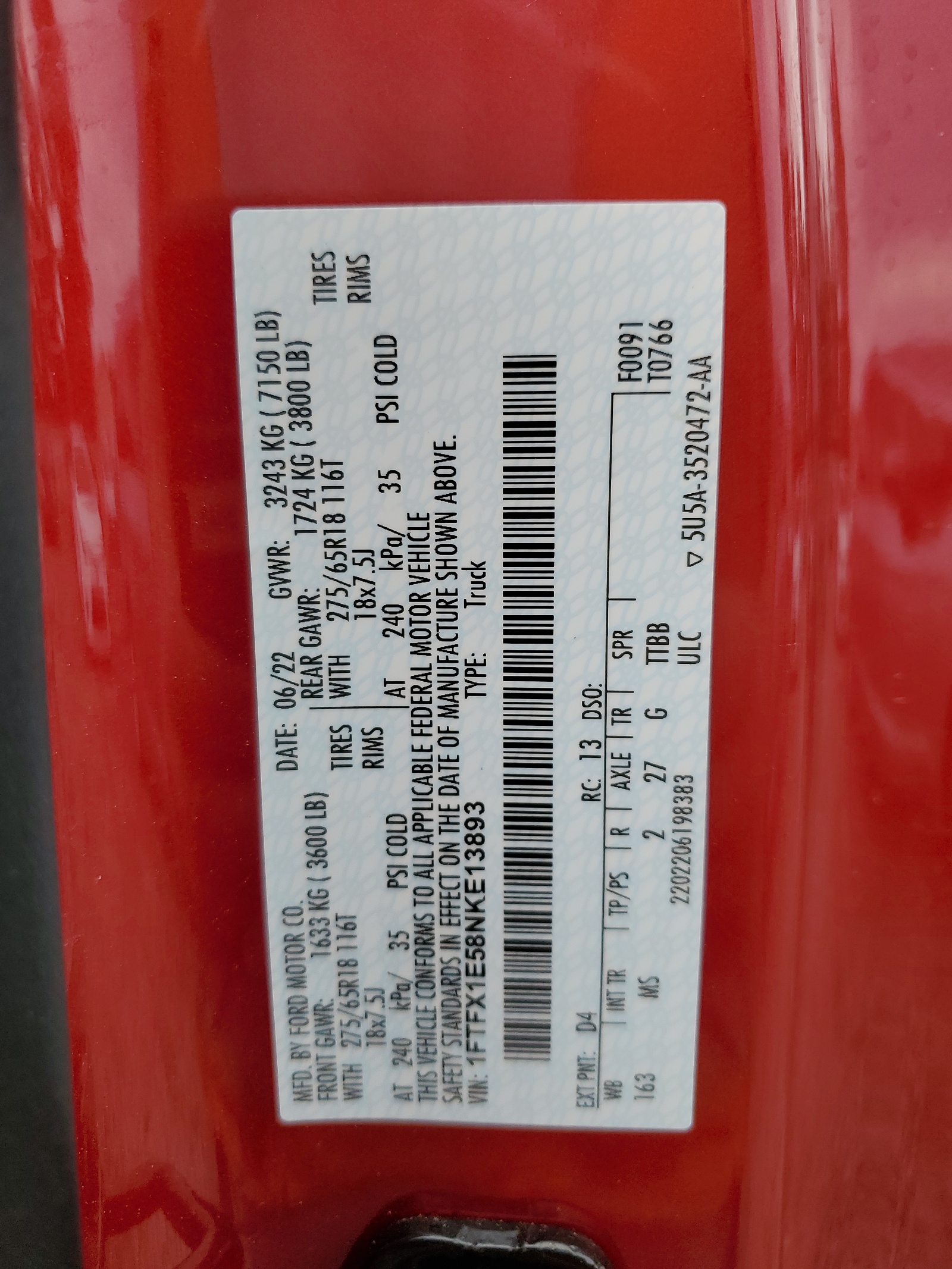 1FTFX1E58NKE13893 2022 Ford F150 Super Cab