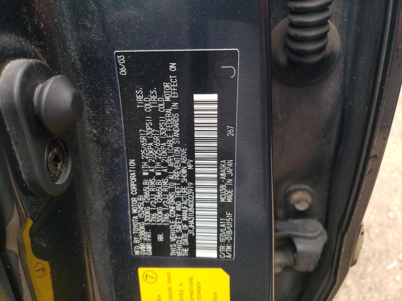 2004 Lexus Rx 330 VIN: JTJHA31U840023919 Lot: 64301184