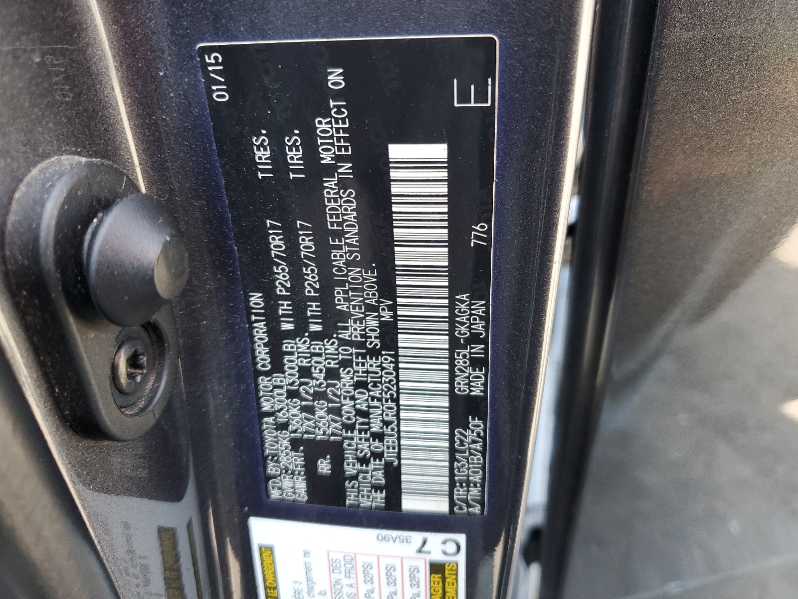 JTEBU5JR0F5230491 2015 Toyota 4Runner Sr5