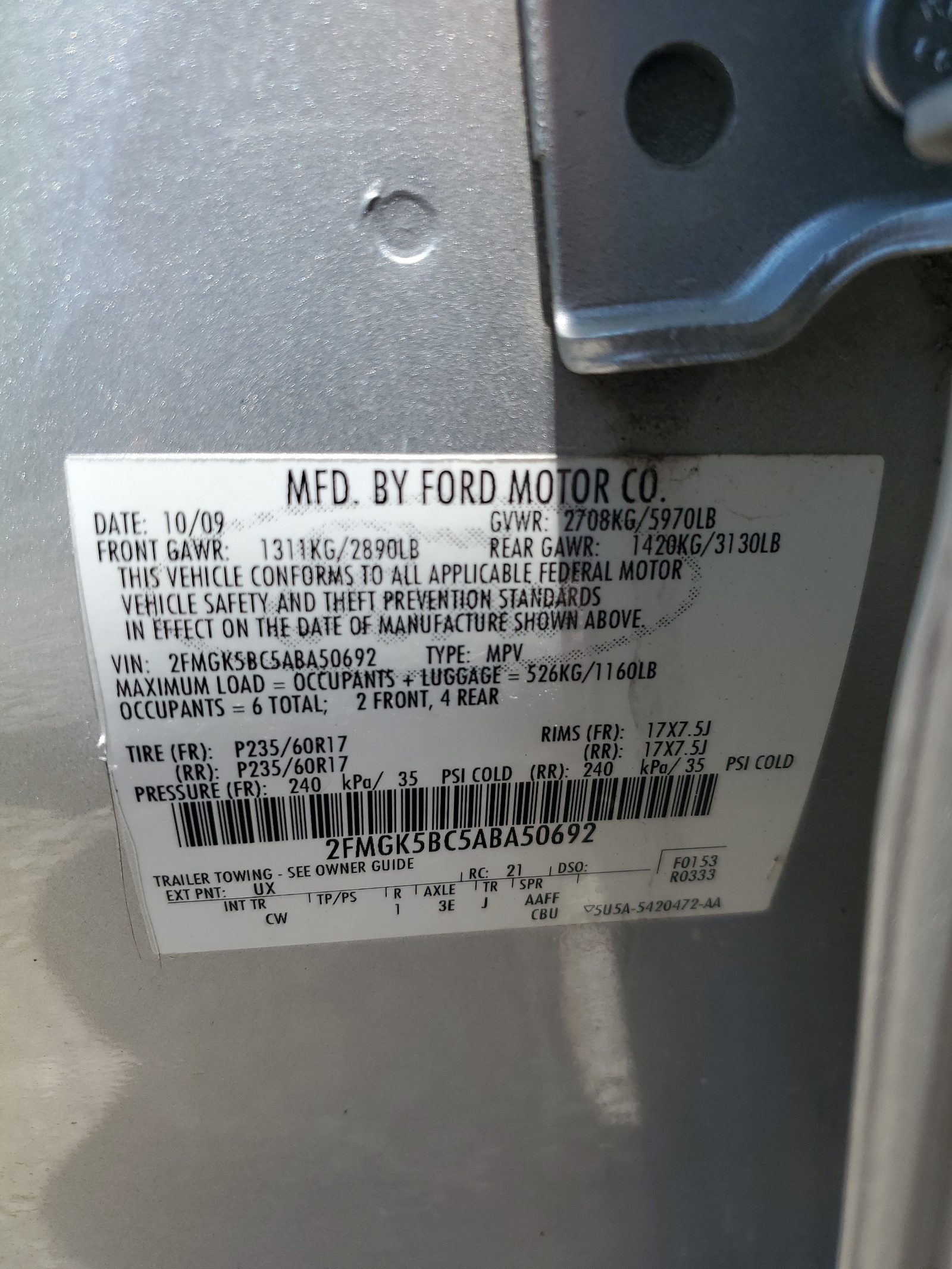 2FMGK5BC5ABA50692 2010 Ford Flex Se