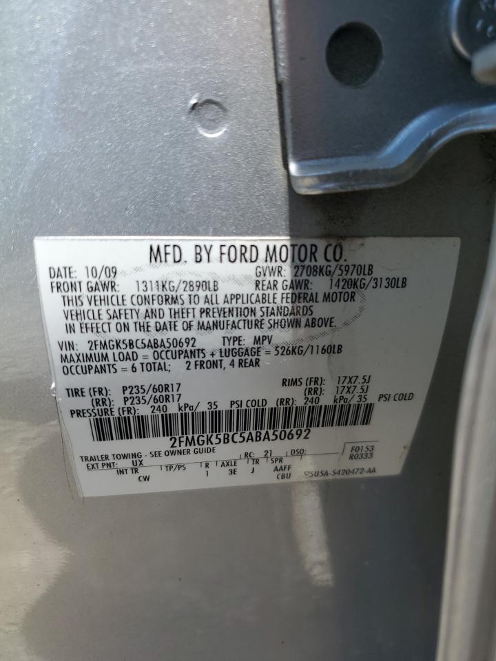 2010 Ford Flex Se VIN: 2FMGK5BC5ABA50692 Lot: 62814394