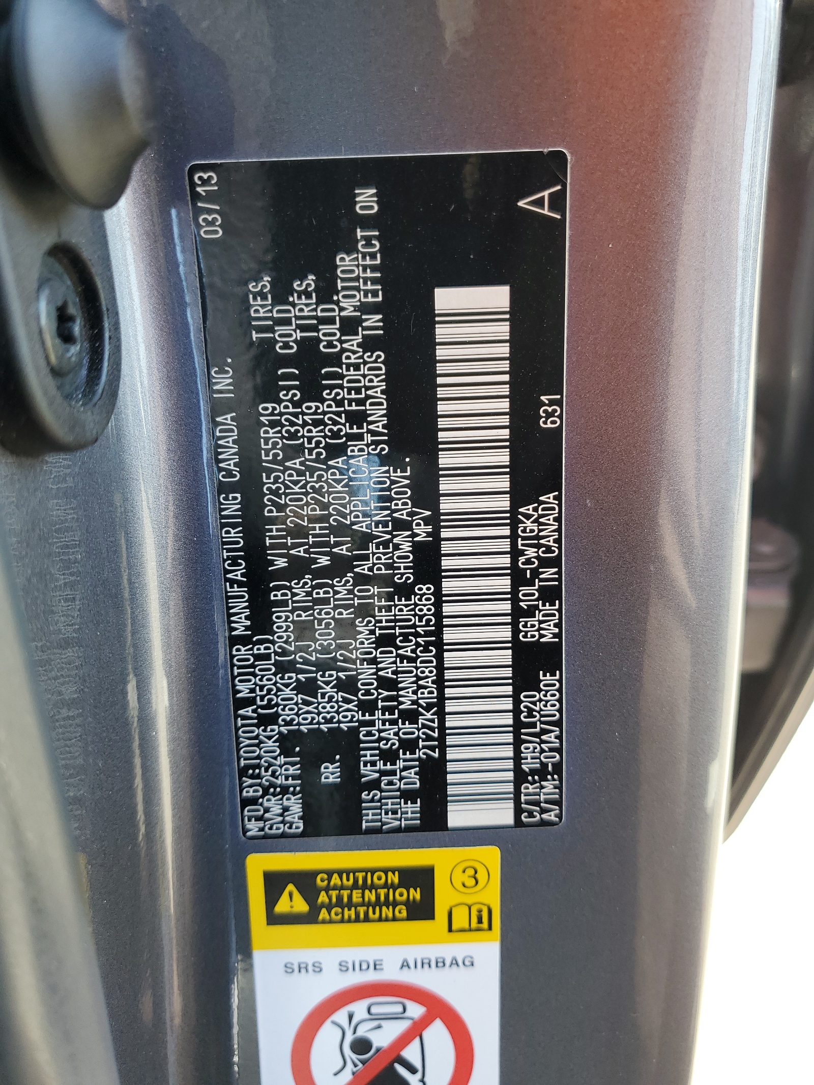 2T2ZK1BA8DC115868 2013 Lexus Rx 350