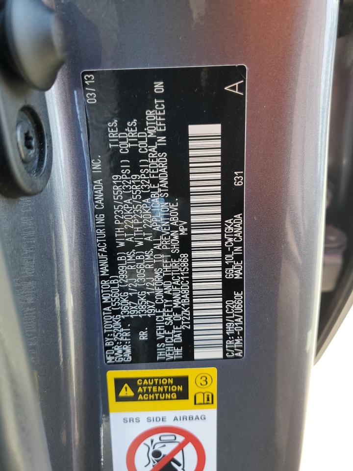 2013 Lexus Rx 350 VIN: 2T2ZK1BA8DC115868 Lot: 62271104
