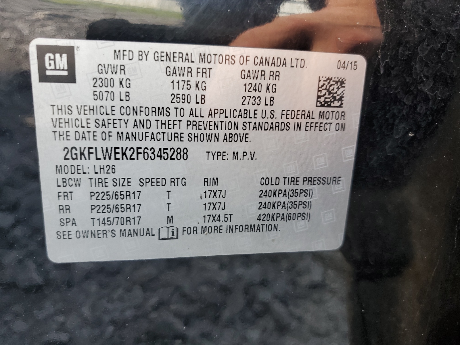 2GKFLWEK2F6345288 2015 GMC Terrain Sle
