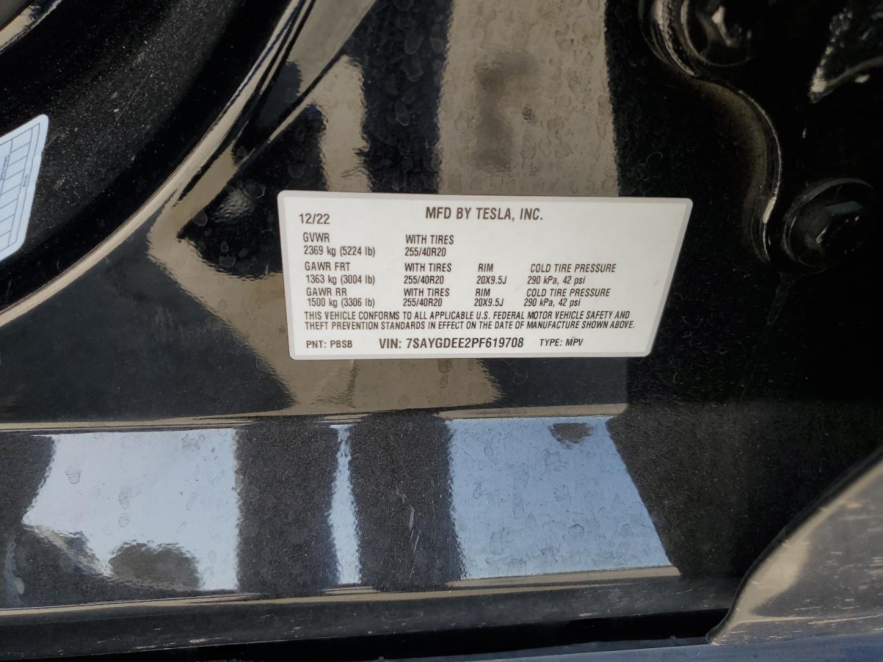 2023 Tesla Model Y VIN: 7SAYGDEE2PF619708 Lot: 64184854