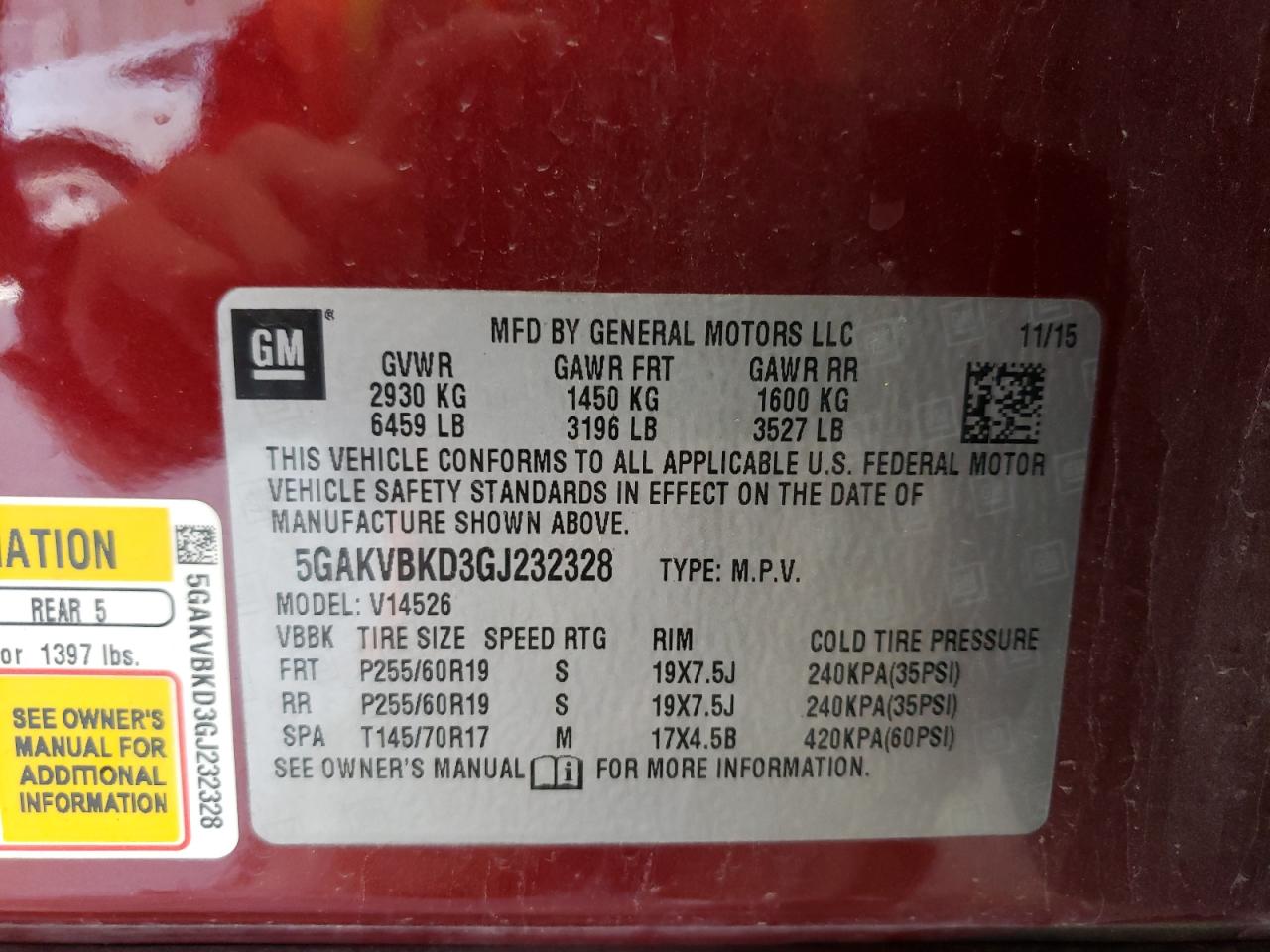 2016 Buick Enclave VIN: 5GAKVBKD3GJ232328 Lot: 62110794