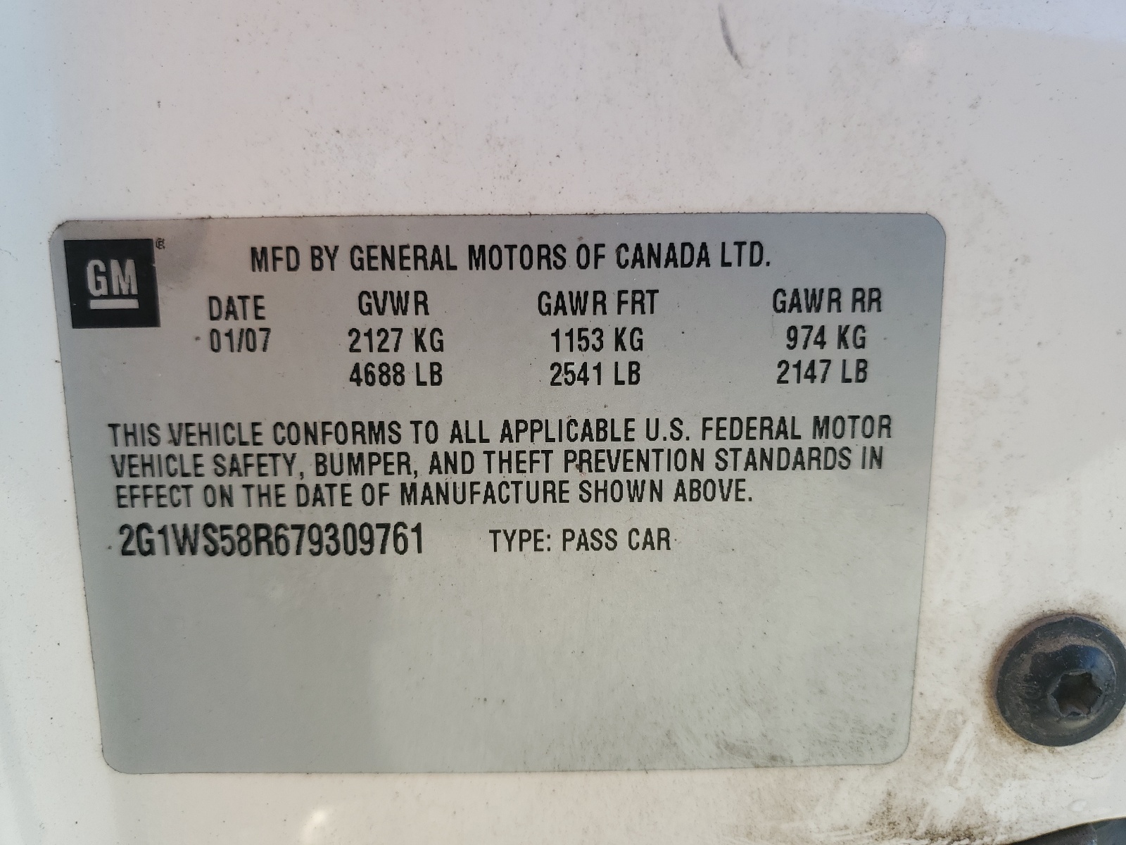 2G1WS58R679309761 2007 Chevrolet Impala Police