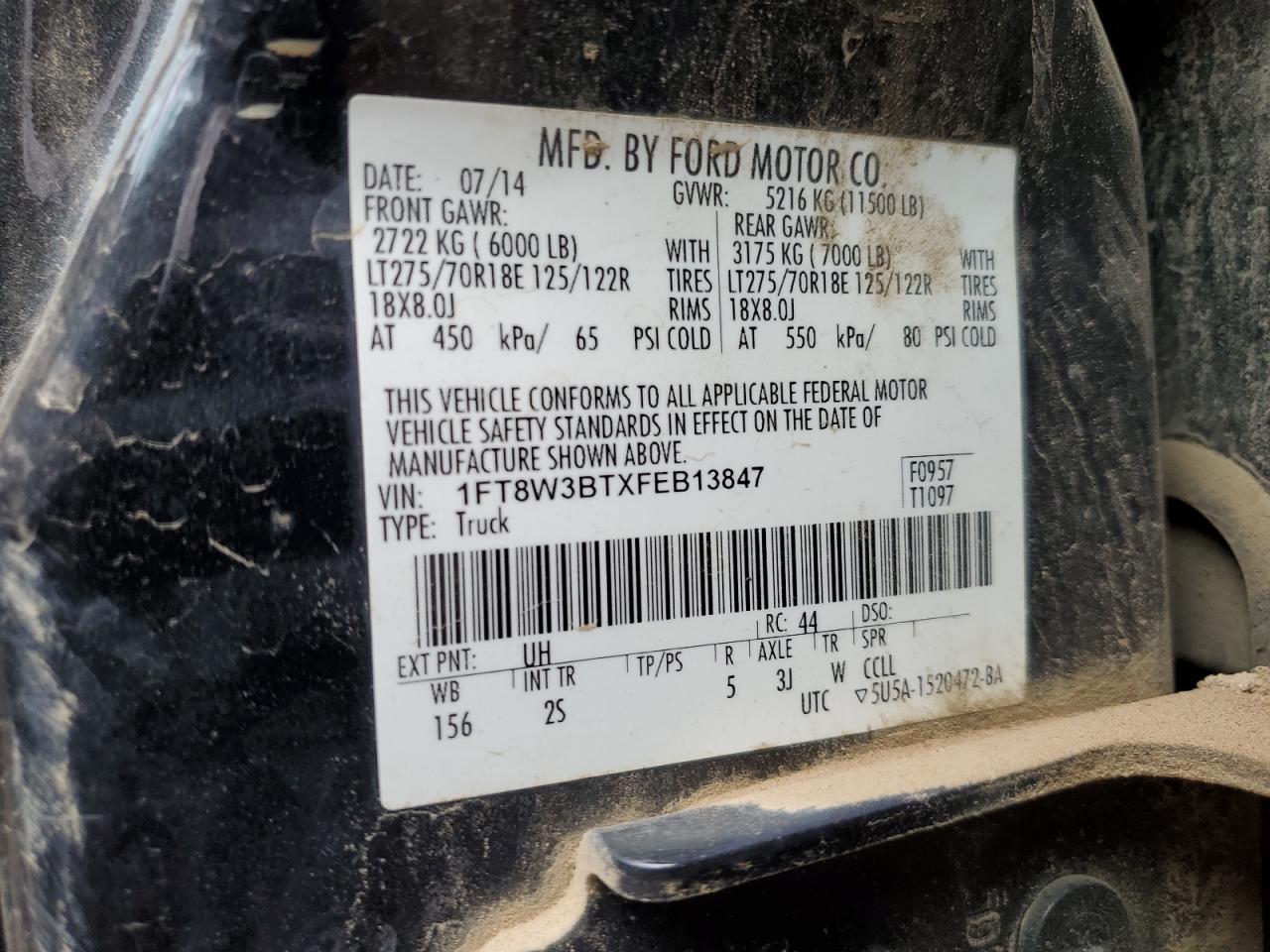 2015 Ford F350 Super Duty VIN: 1FT8W3BTXFEB13847 Lot: 63841724