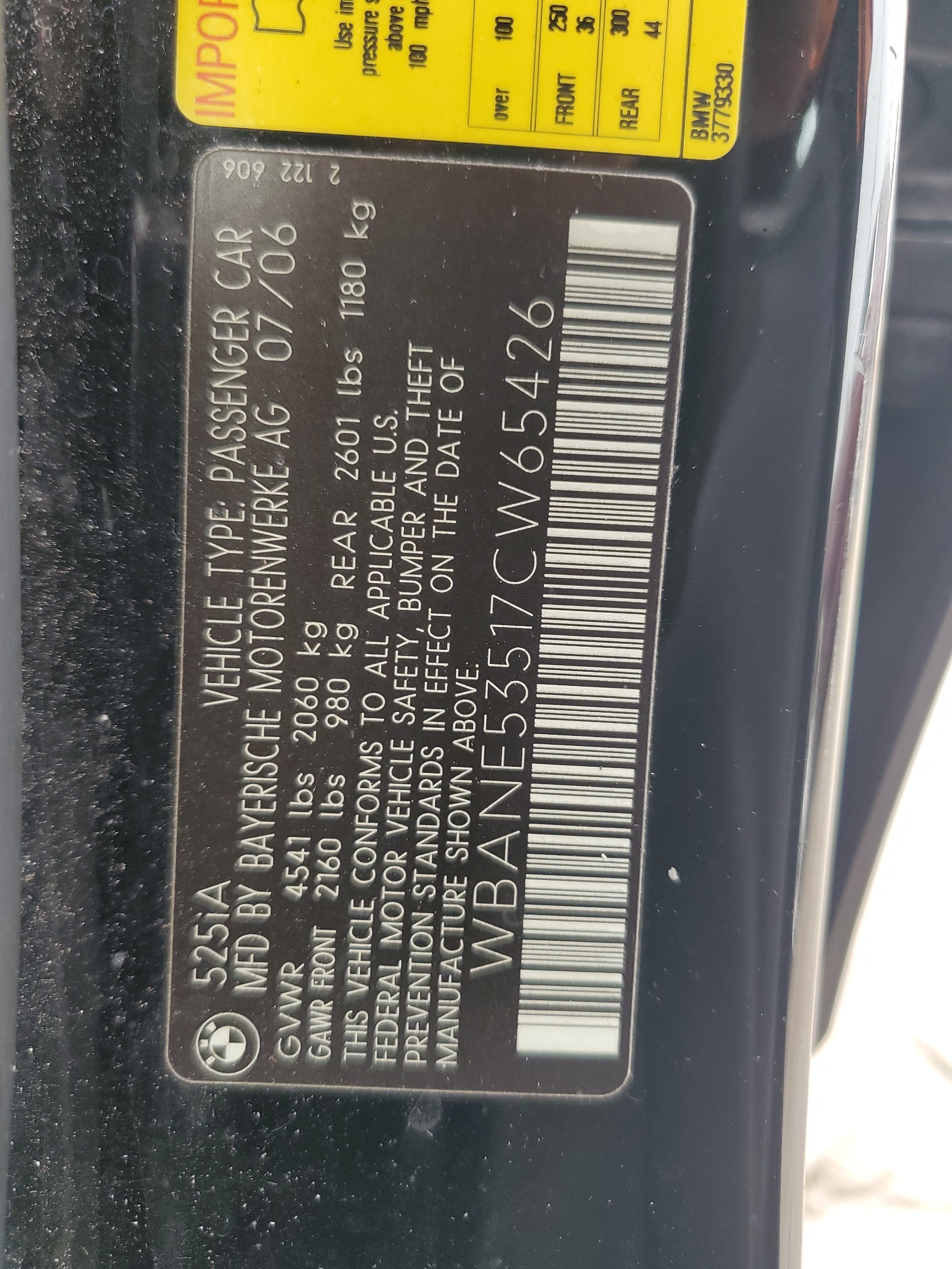 WBANE53517CW65426 2007 BMW 525 I