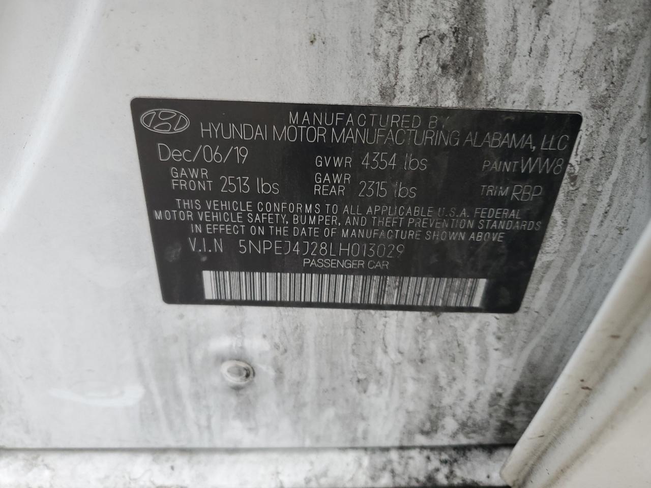 5NPEJ4J28LH013029 2020 Hyundai Sonata Sel Plus