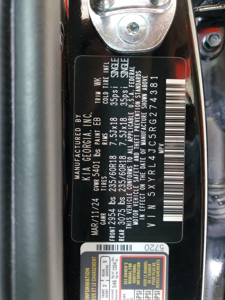 2022 Kia Sorento S VIN: 5XYRL4JC5RG274381 Lot: 64546474