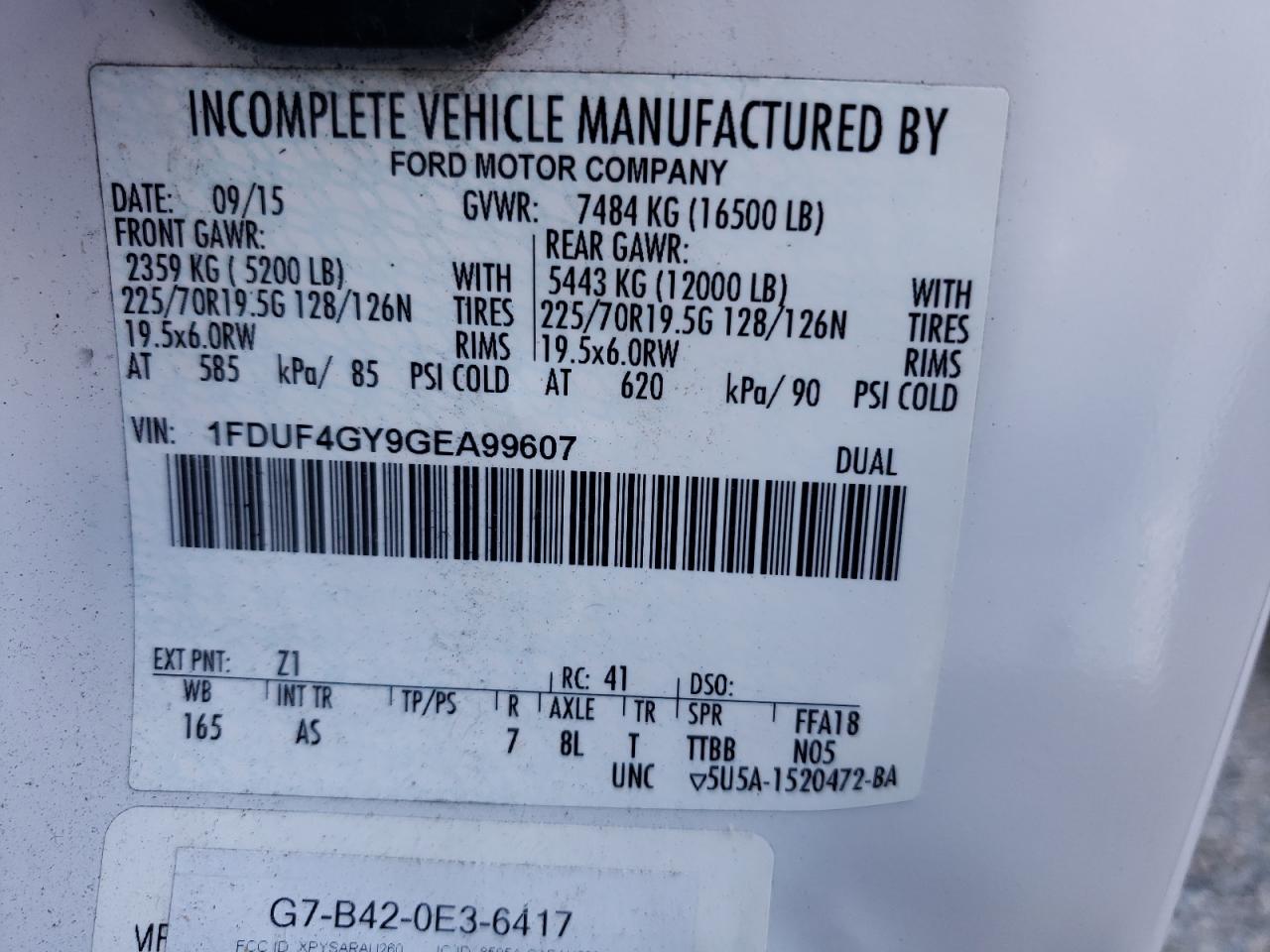 2016 Ford F450 Super Duty VIN: 1FDUF4GY9GEA99607 Lot: 63213964