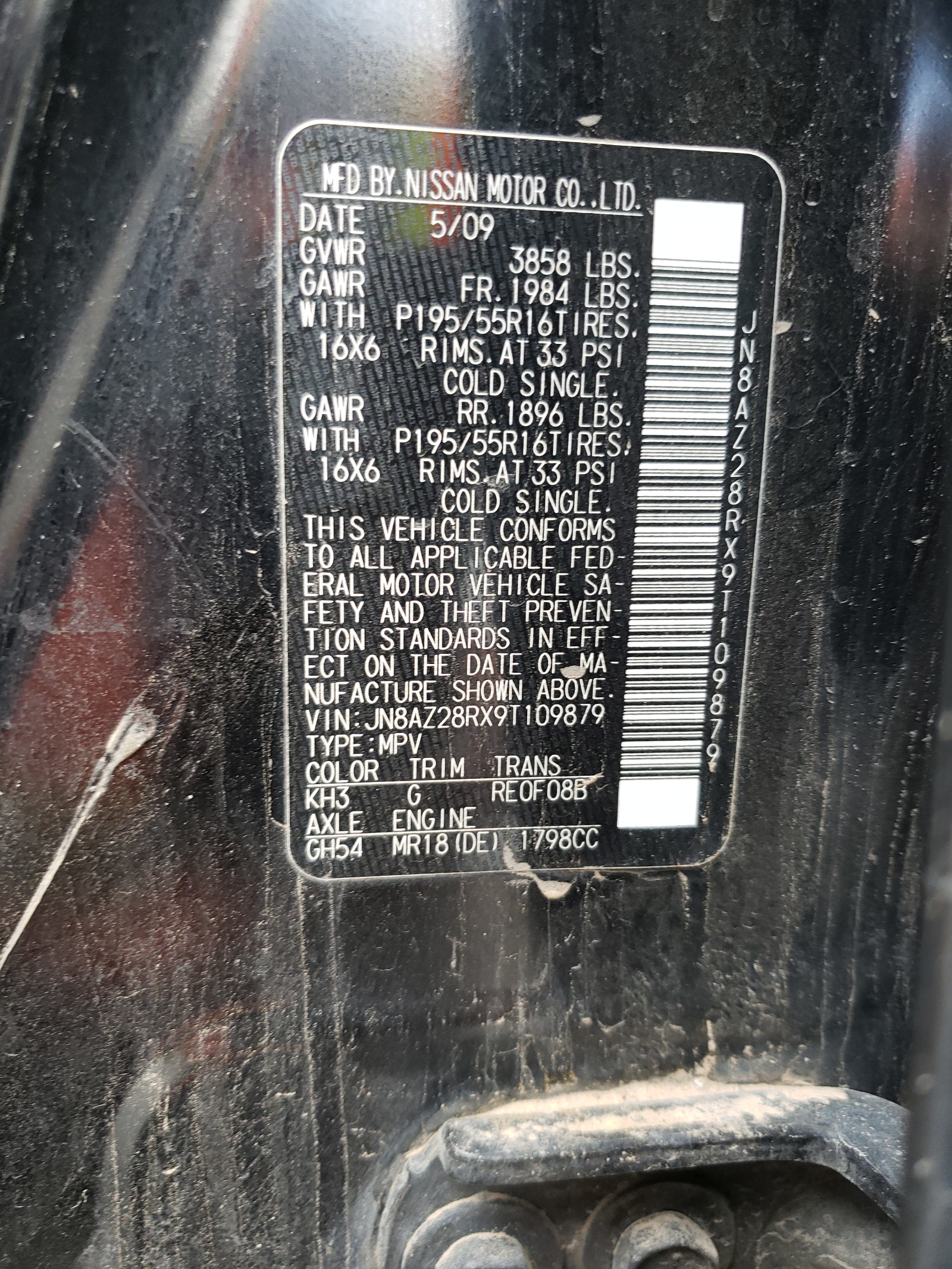 JN8AZ28RX9T109879 2009 Nissan Cube Base