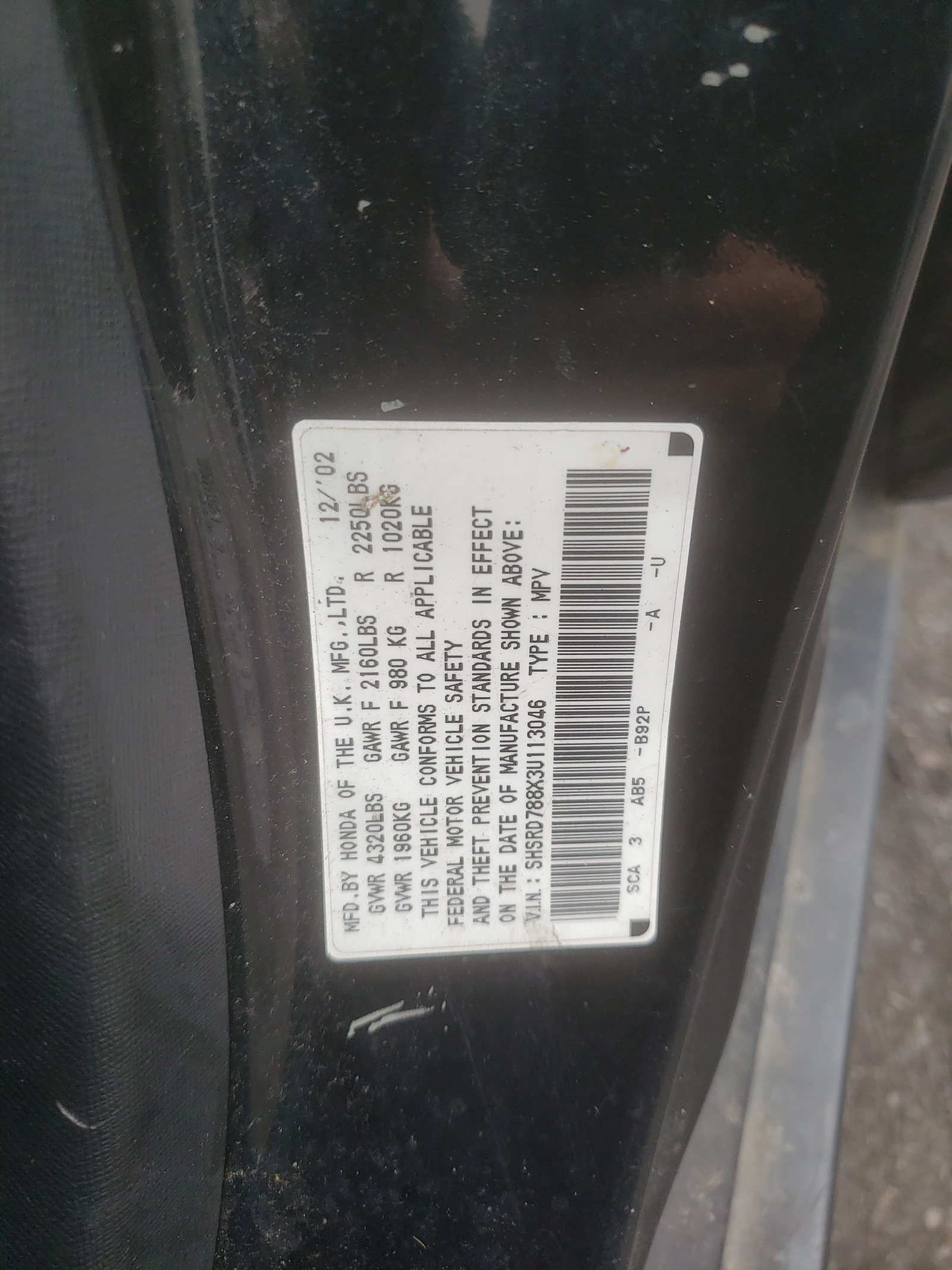 SHSRD788X3U113046 2003 Honda Cr-V Ex