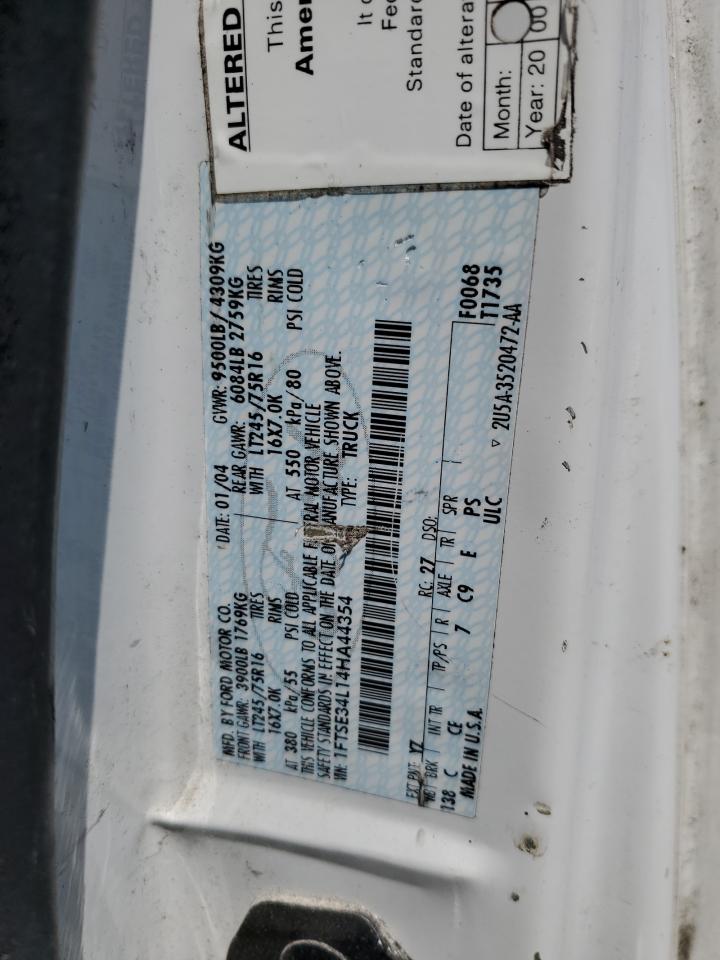 2004 Ford Econoline E350 Super Duty Van VIN: 1FTSE34L14HA44354 Lot: 61835724