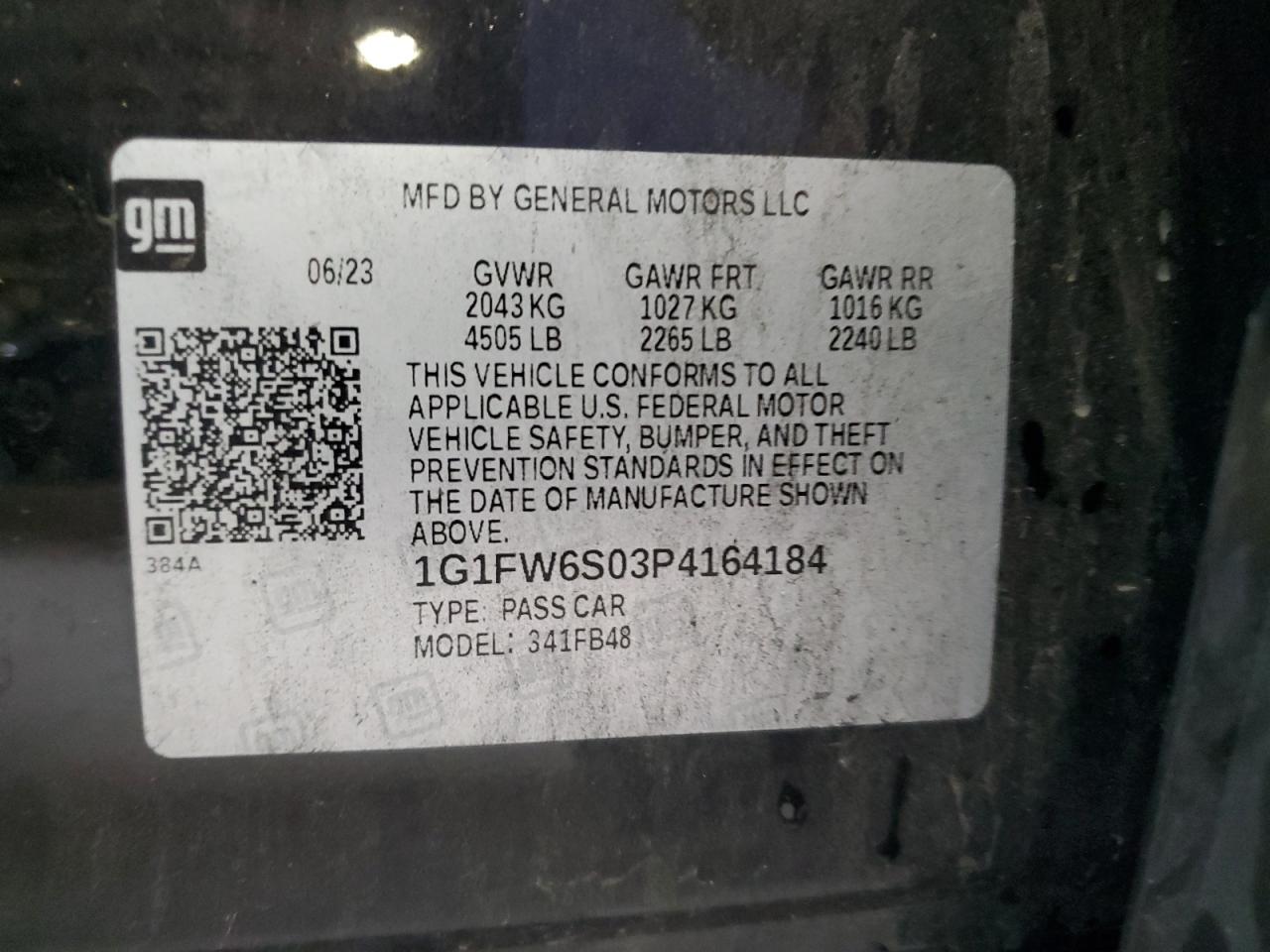 2023 Chevrolet Bolt Ev 1Lt VIN: 1G1FW6S03P4164184 Lot: 64106244