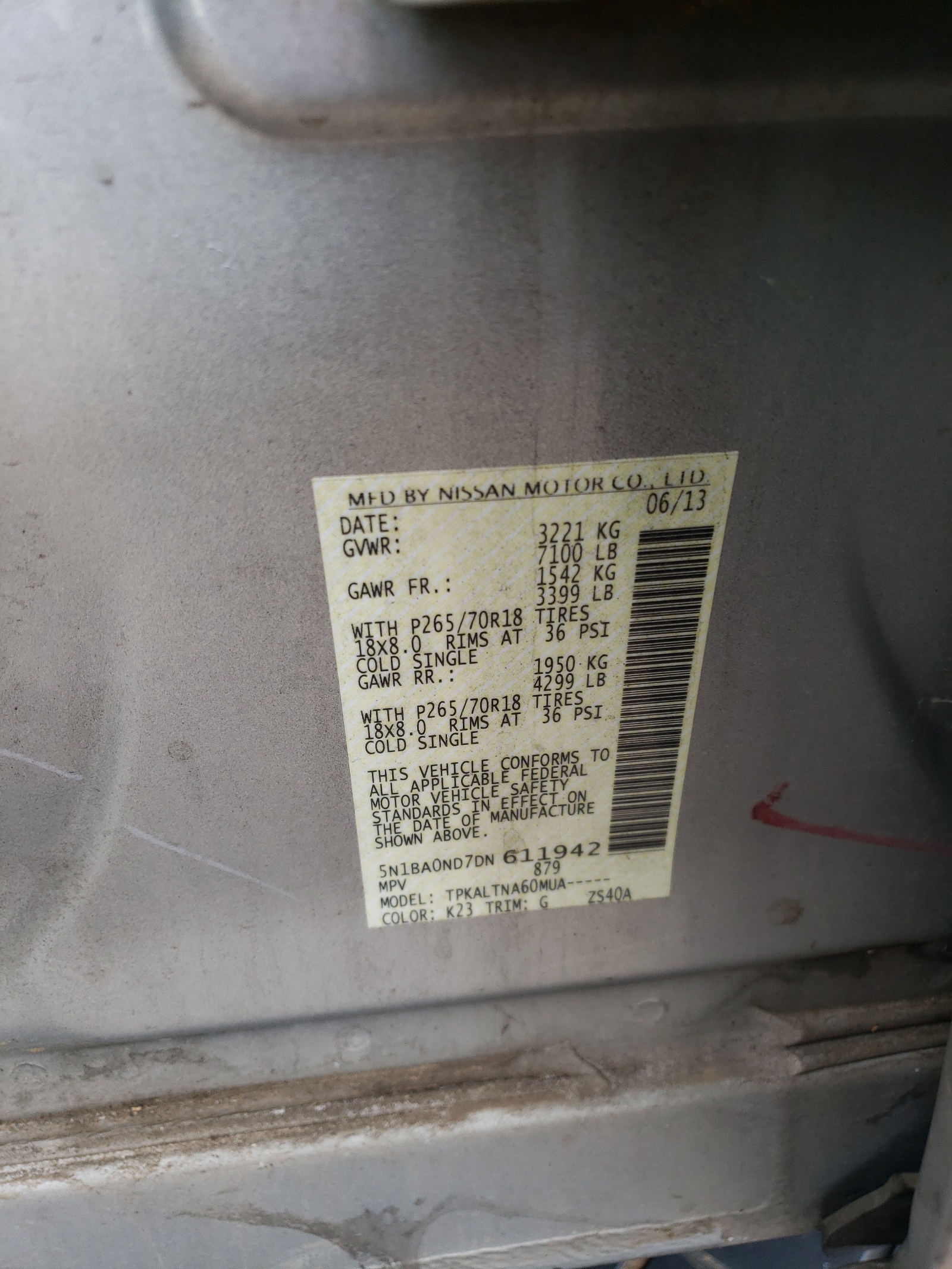 5N1BA0ND7DN611942 2013 Nissan Armada Sv