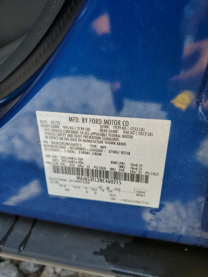 2022 Ford Ecosport S VIN: MAJ6S3FL2NC460215 Lot: 61503264