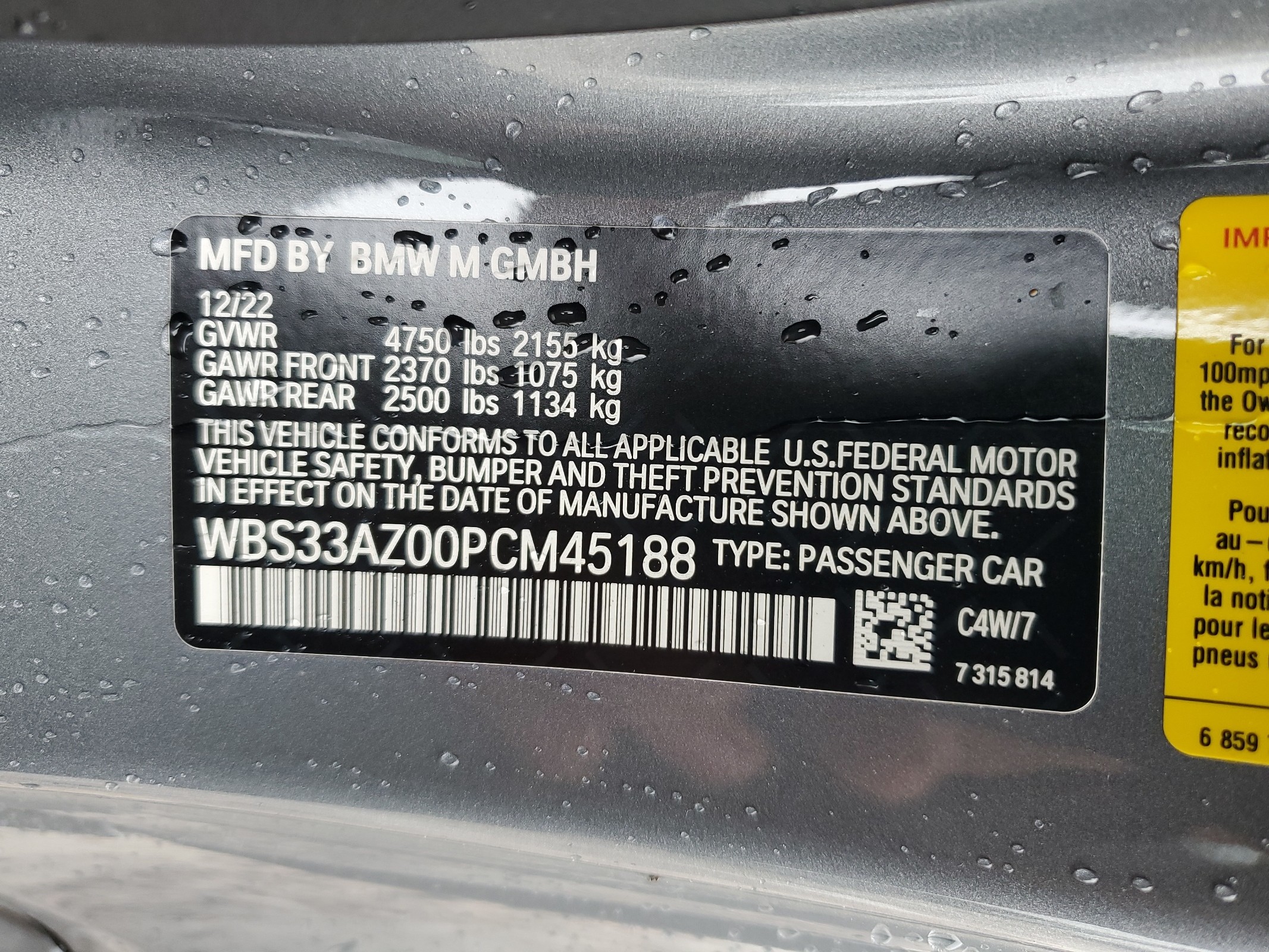 WBS33AZ00PCM45188 2023 BMW M4 Competition