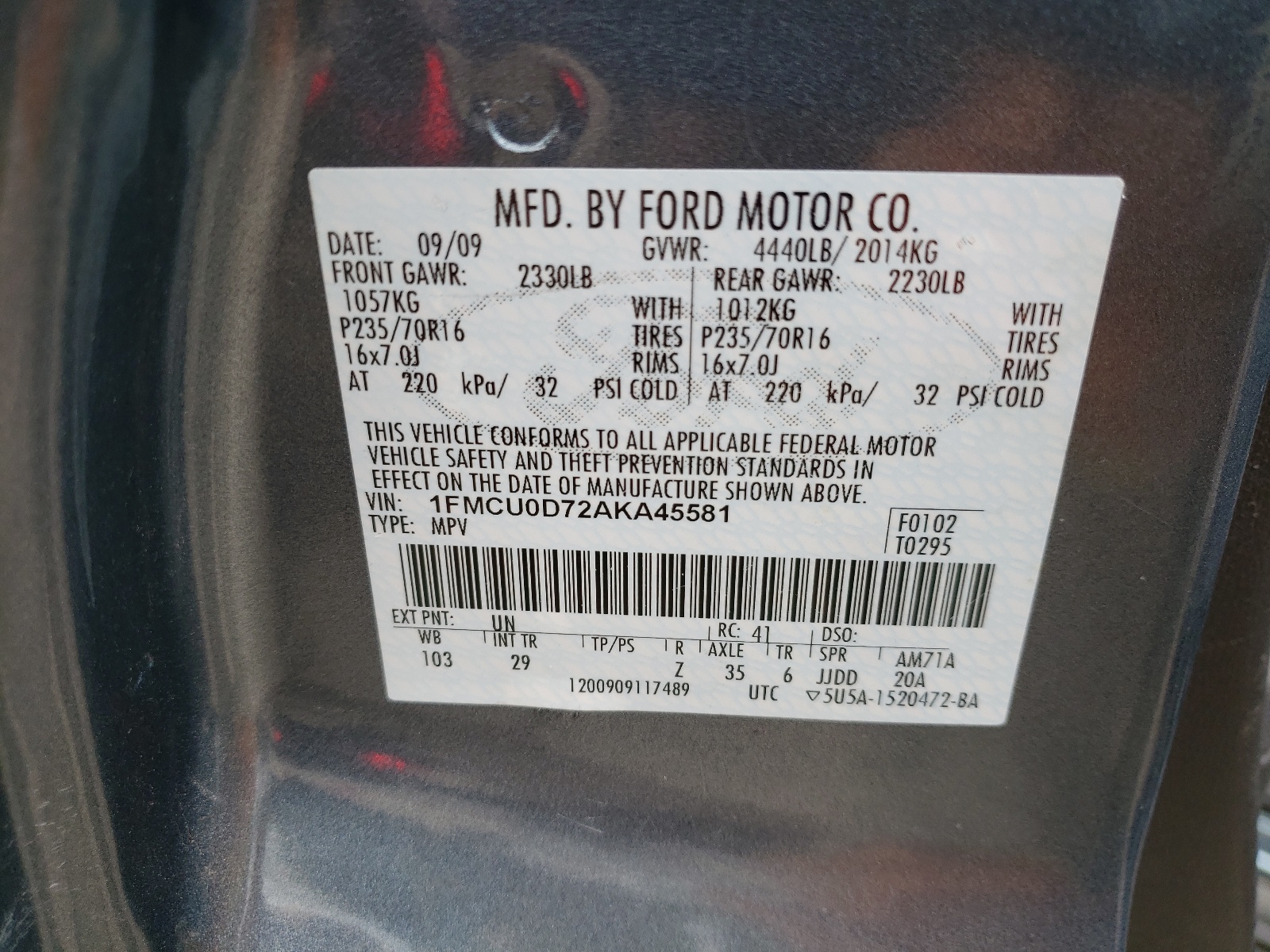 1FMCU0D72AKA45581 2010 Ford Escape Xlt