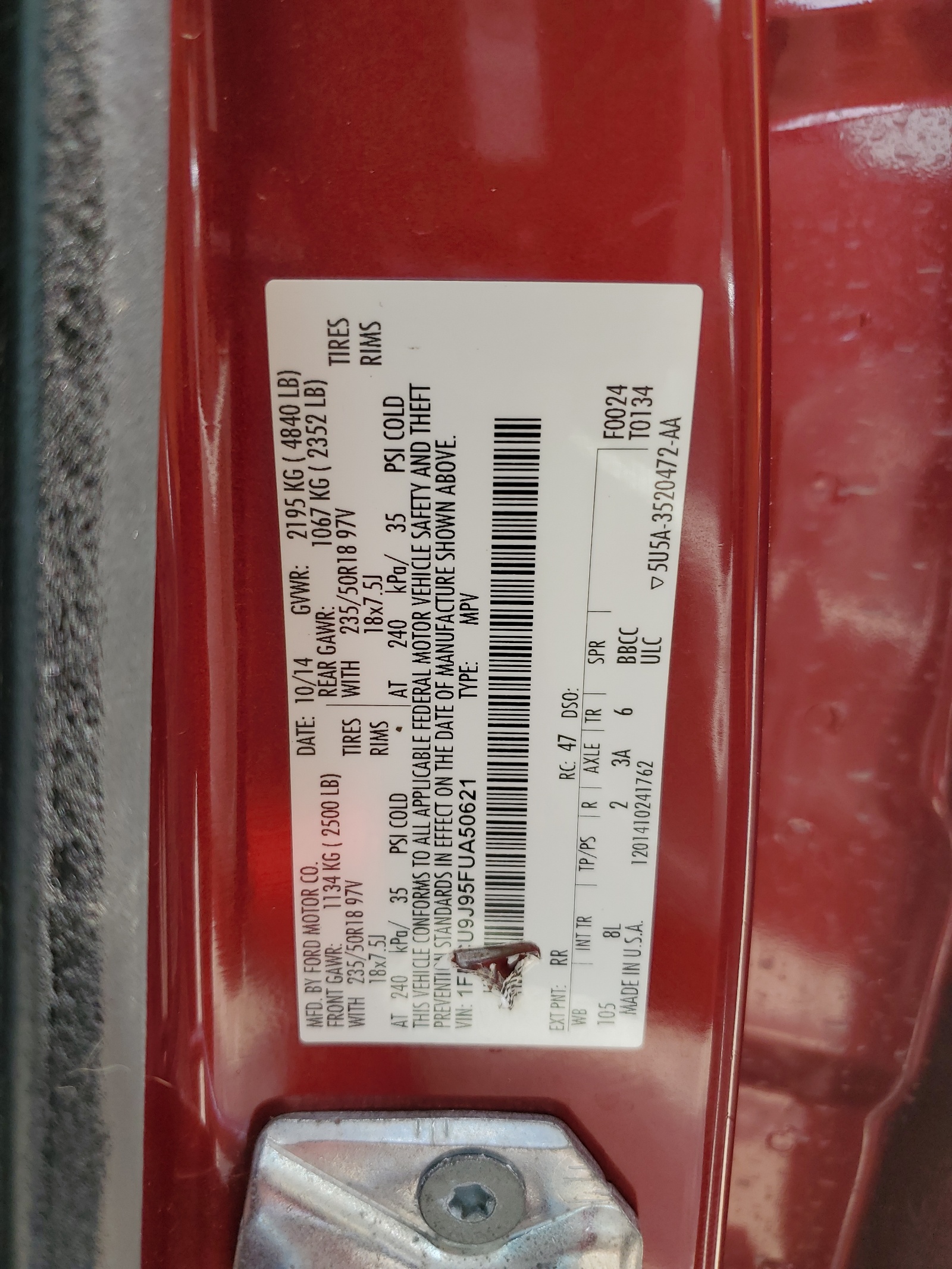 1FMCU9J95FUA50621 2015 Ford Escape Titanium