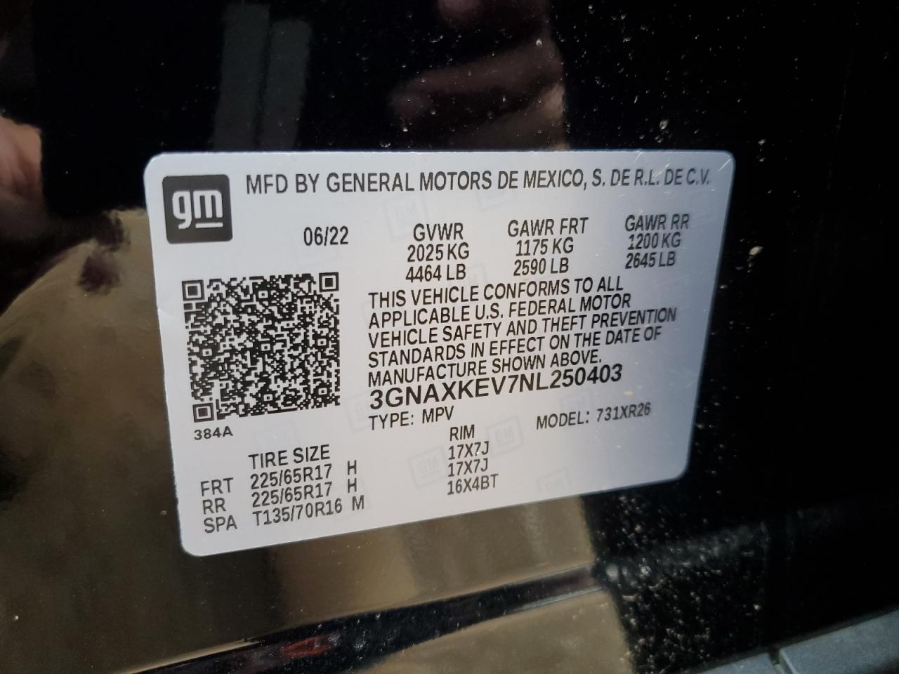 2022 Chevrolet Equinox Lt VIN: 3GNAXKEV7NL250403 Lot: 63301354