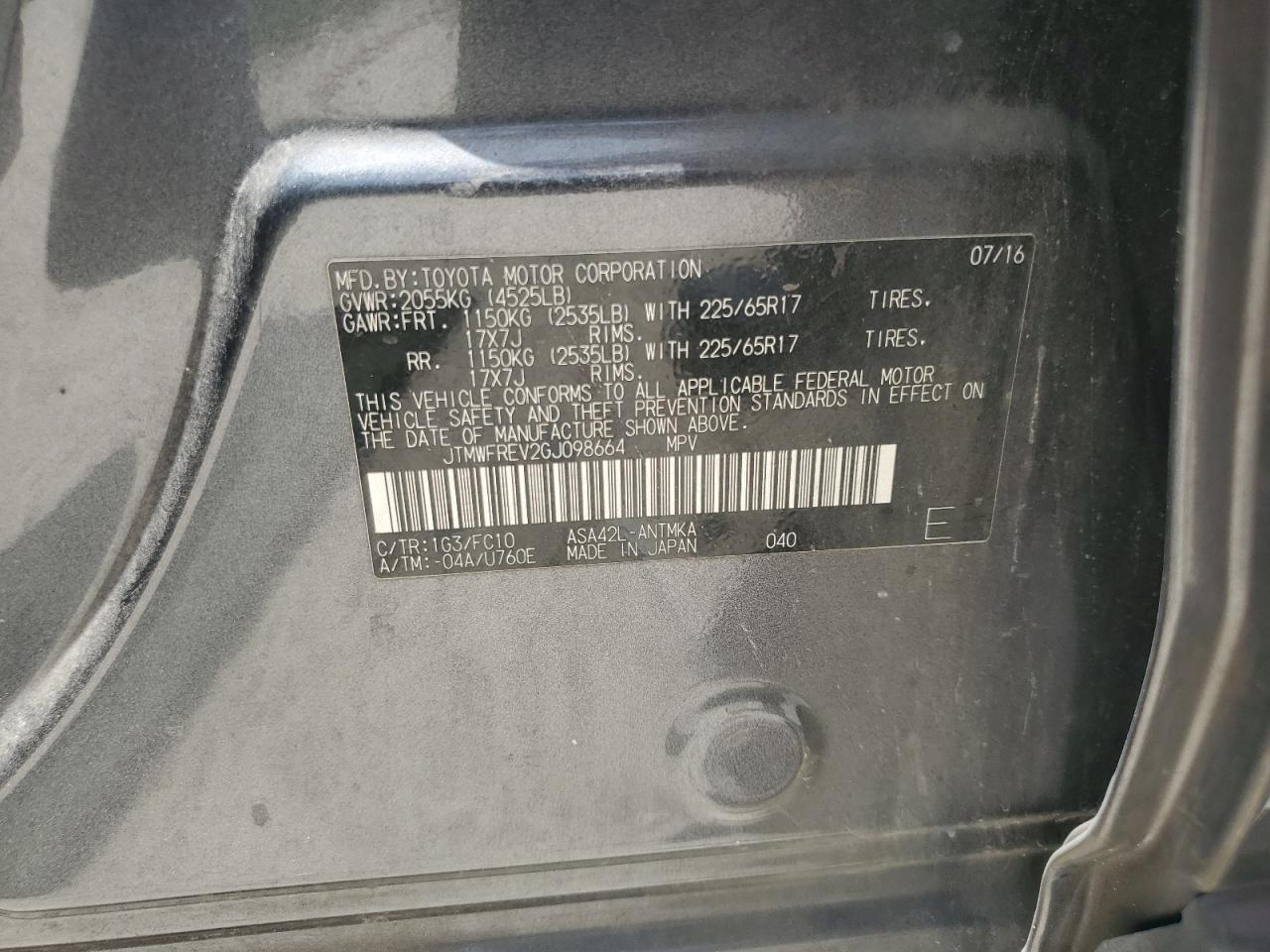 2016 Toyota Rav4 Xle VIN: JTMWFREV2GJ098664 Lot: 64680574