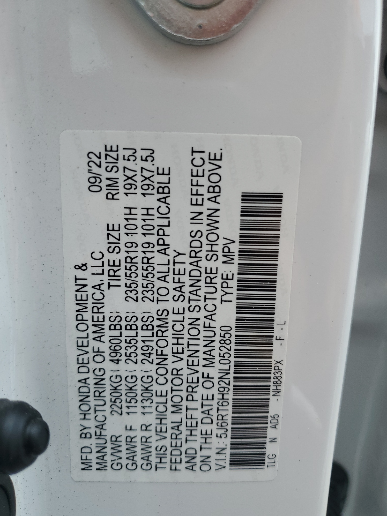 5J6RT6H92NL052850 2022 Honda Cr-V Touring