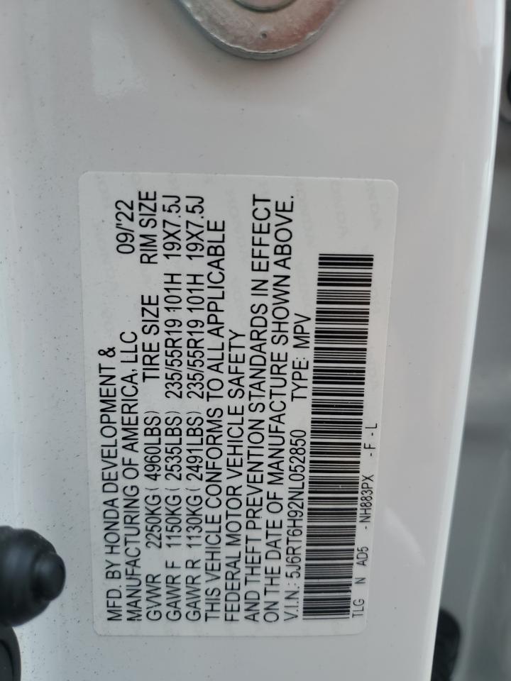 2022 Honda Cr-V Touring VIN: 5J6RT6H92NL052850 Lot: 65352274