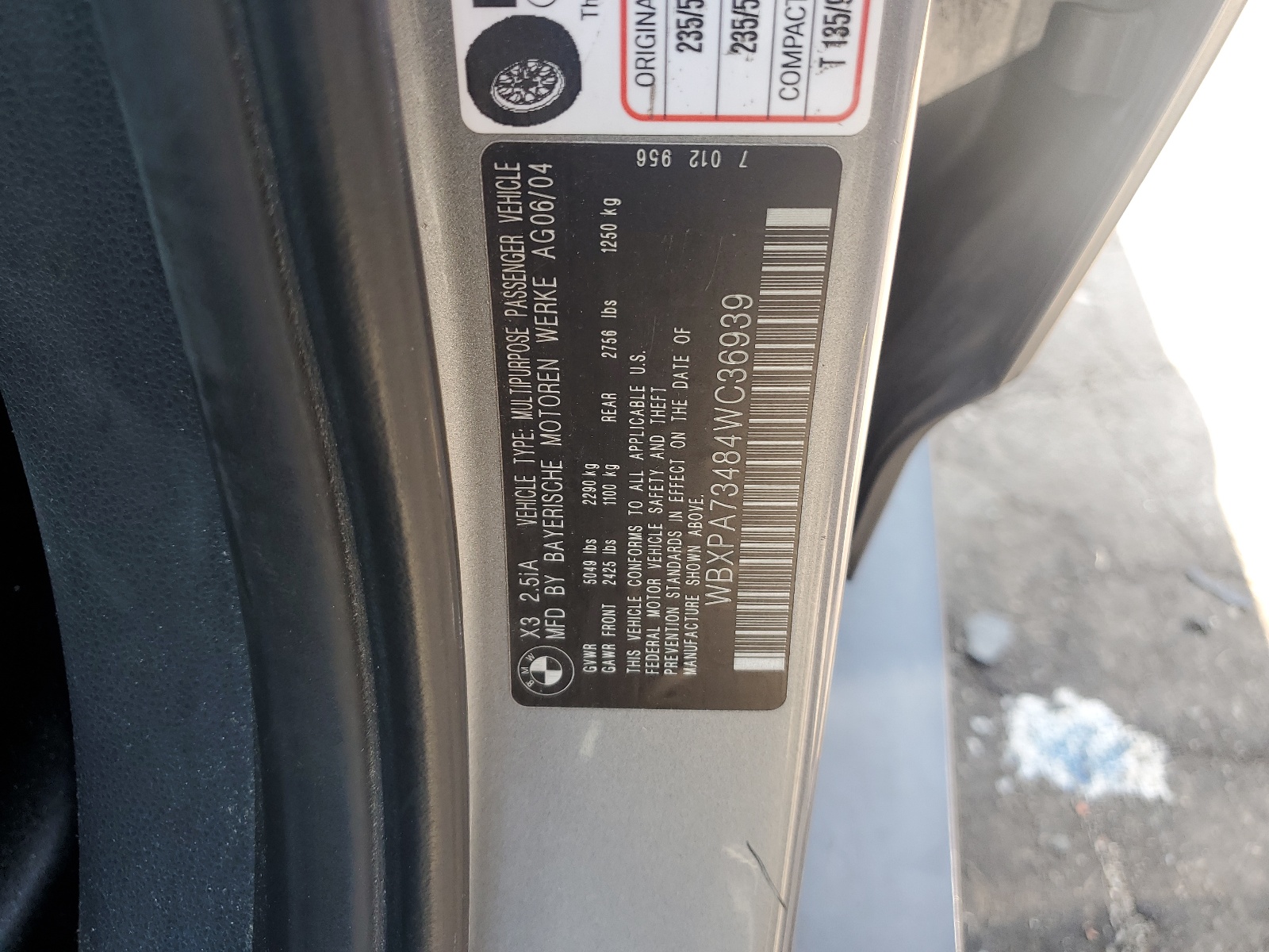 WBXPA73484WC36939 2004 BMW X3 2.5I