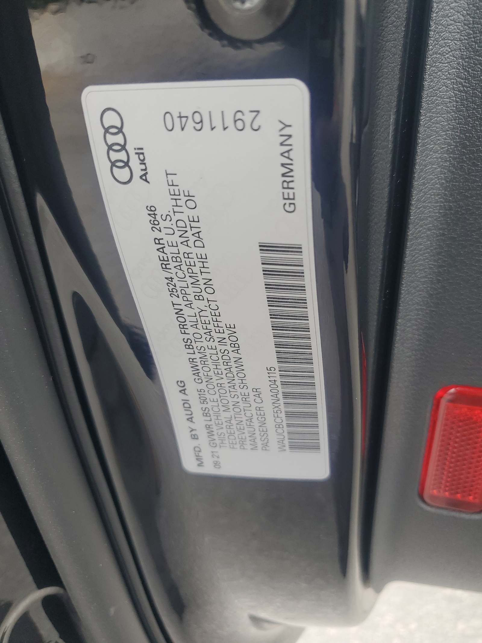 WAUCBCF5XNA004115 2022 Audi A5 Premium Plus 40