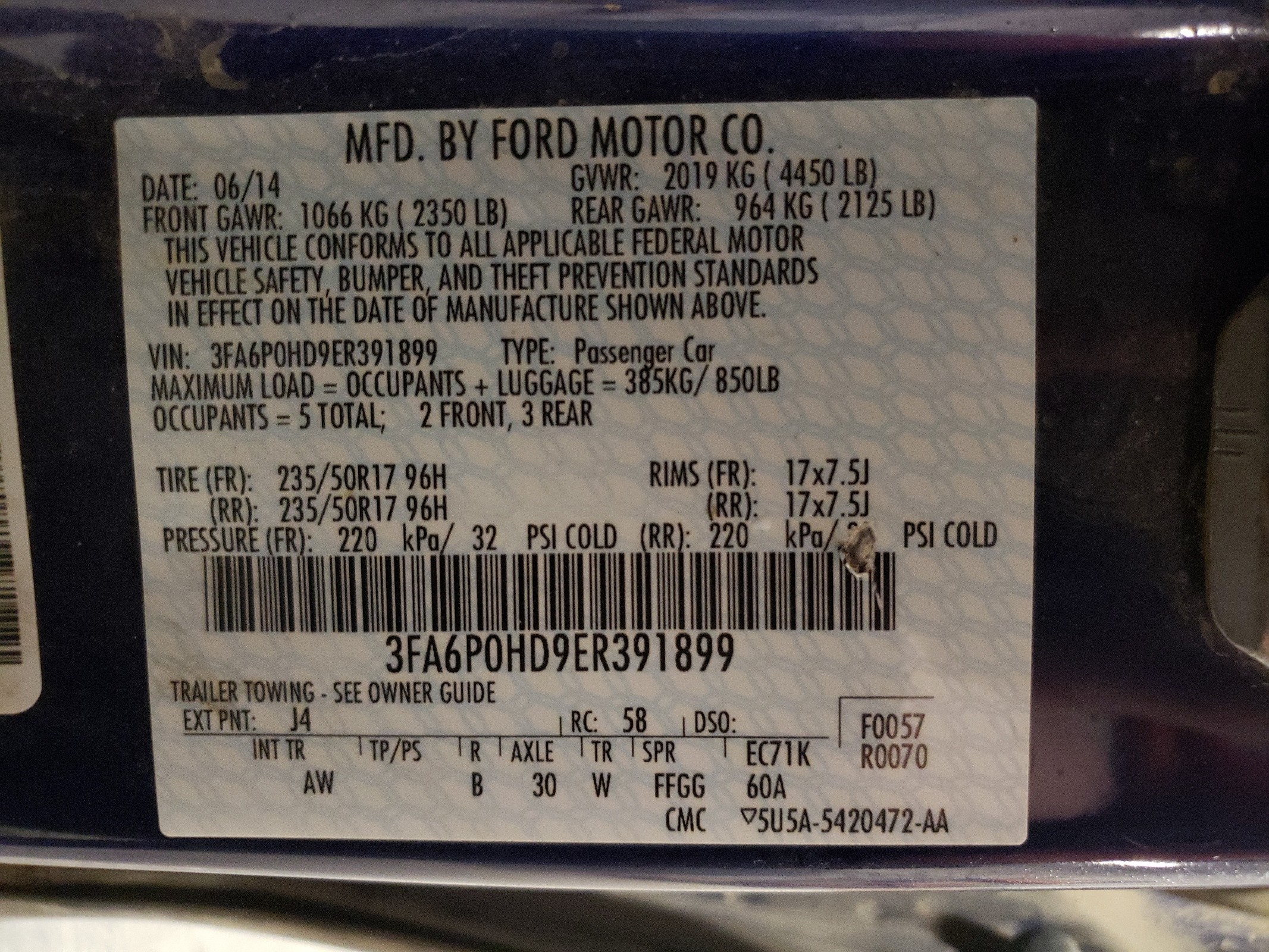 3FA6P0HD9ER391899 2014 Ford Fusion Se