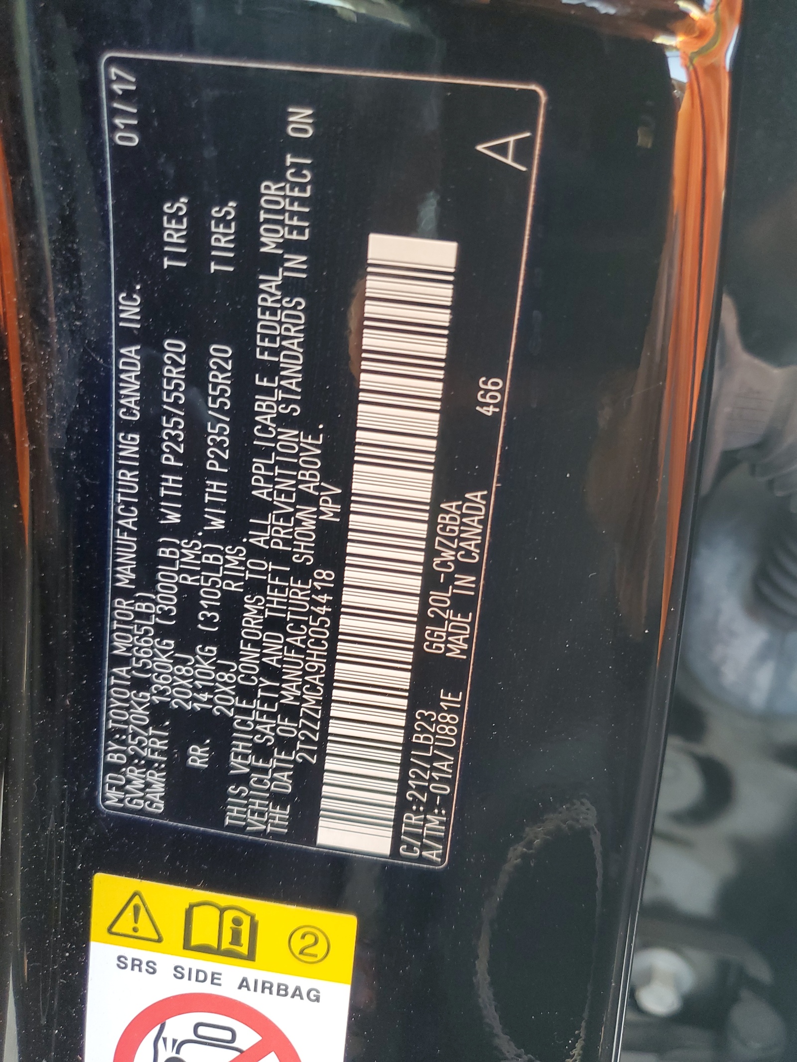 2T2ZZMCA9HC054418 2017 Lexus Rx 350 Base