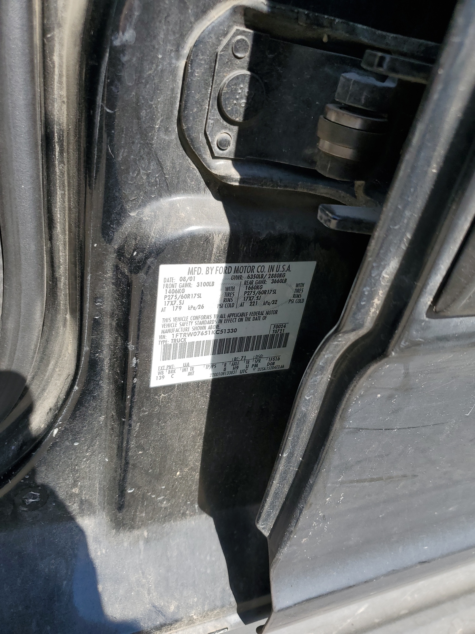 1FTRW07651KC51330 2001 Ford F150 Supercrew