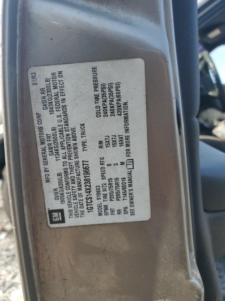 2003 GMC Sonoma VIN: 1GTCS14X238196677 Lot: 61203134